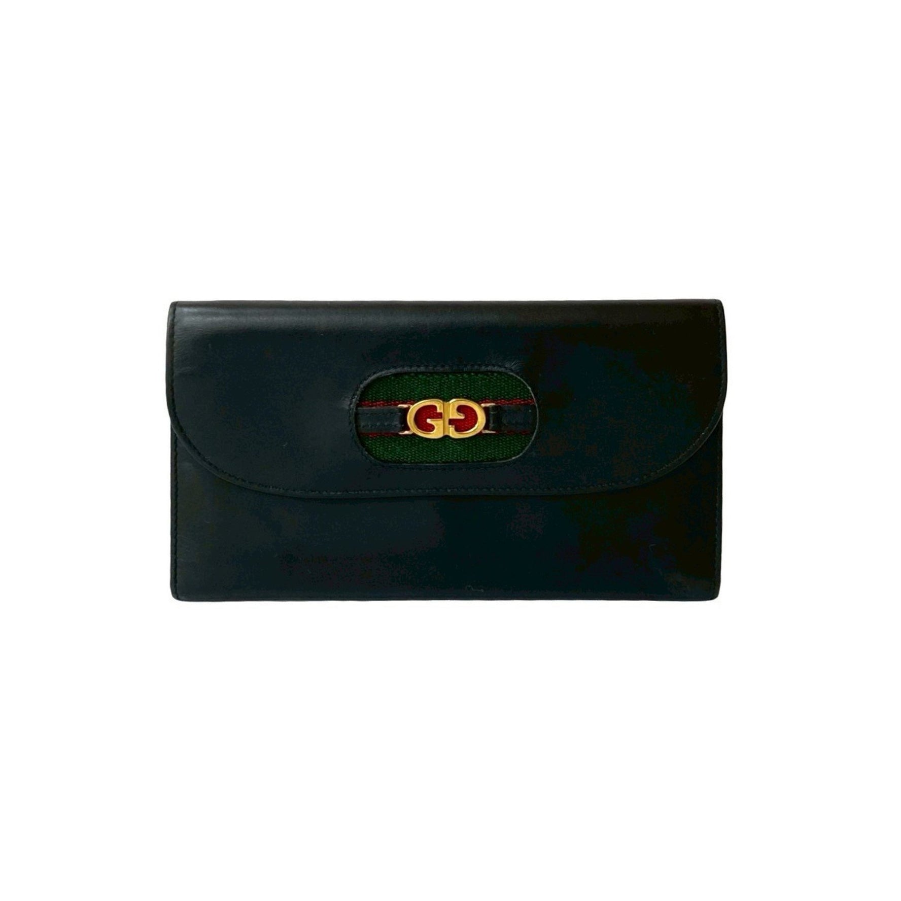 GUCCI Old Gucci Sherry Line GG Logo Hardware Genuine Leather Long Wallet Black