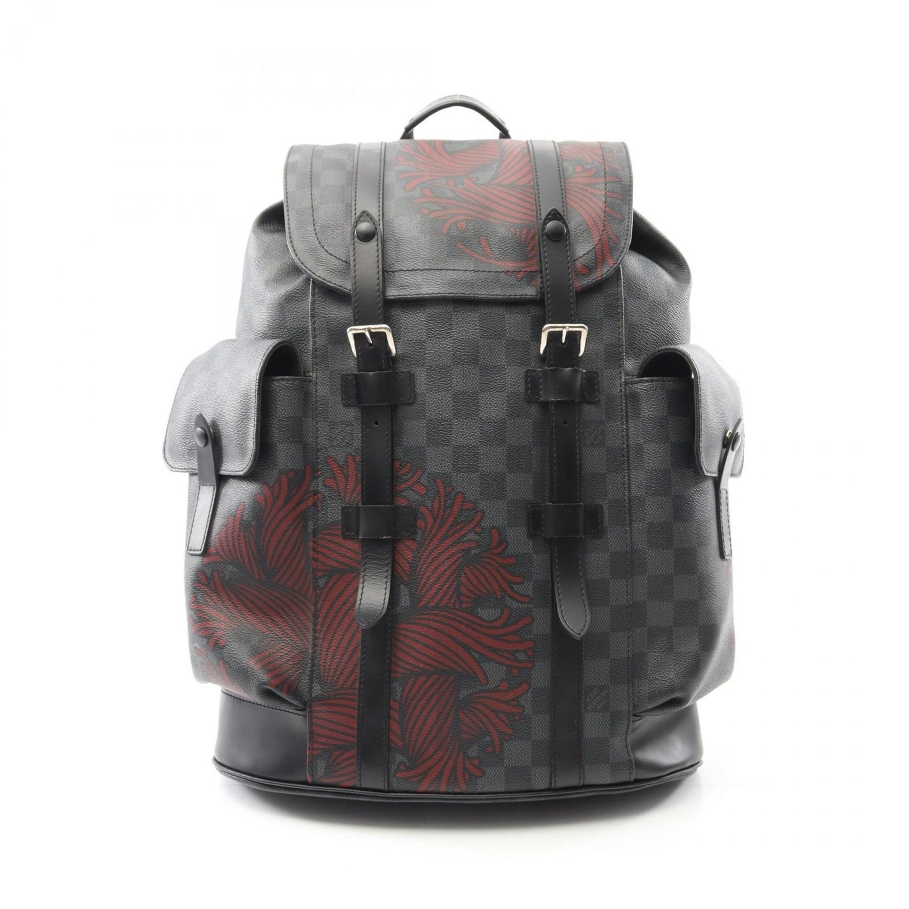 Louis Vuitton Christopher PM Backpack, Coated Canvas and Leather with Damier Graphite Finish, Men's, Black Red