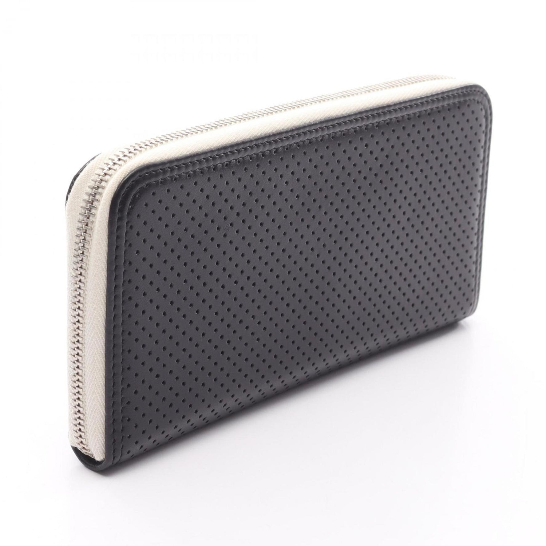 Chanel Coco Mark Round Long Wallet, Leather, Black and White