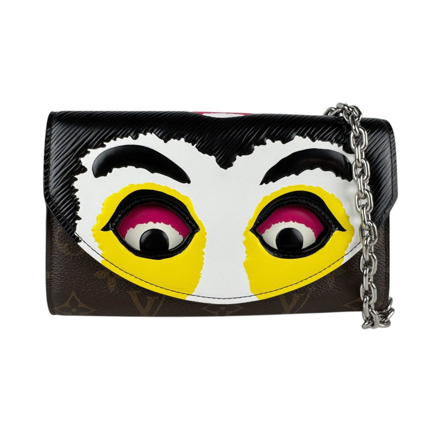 Louis Vuitton Shoulder Bag with Chain Wallet, LV x Kansai Yamamoto Monogram Canvas, Epi Leather, Brown, Multicolor, Silver