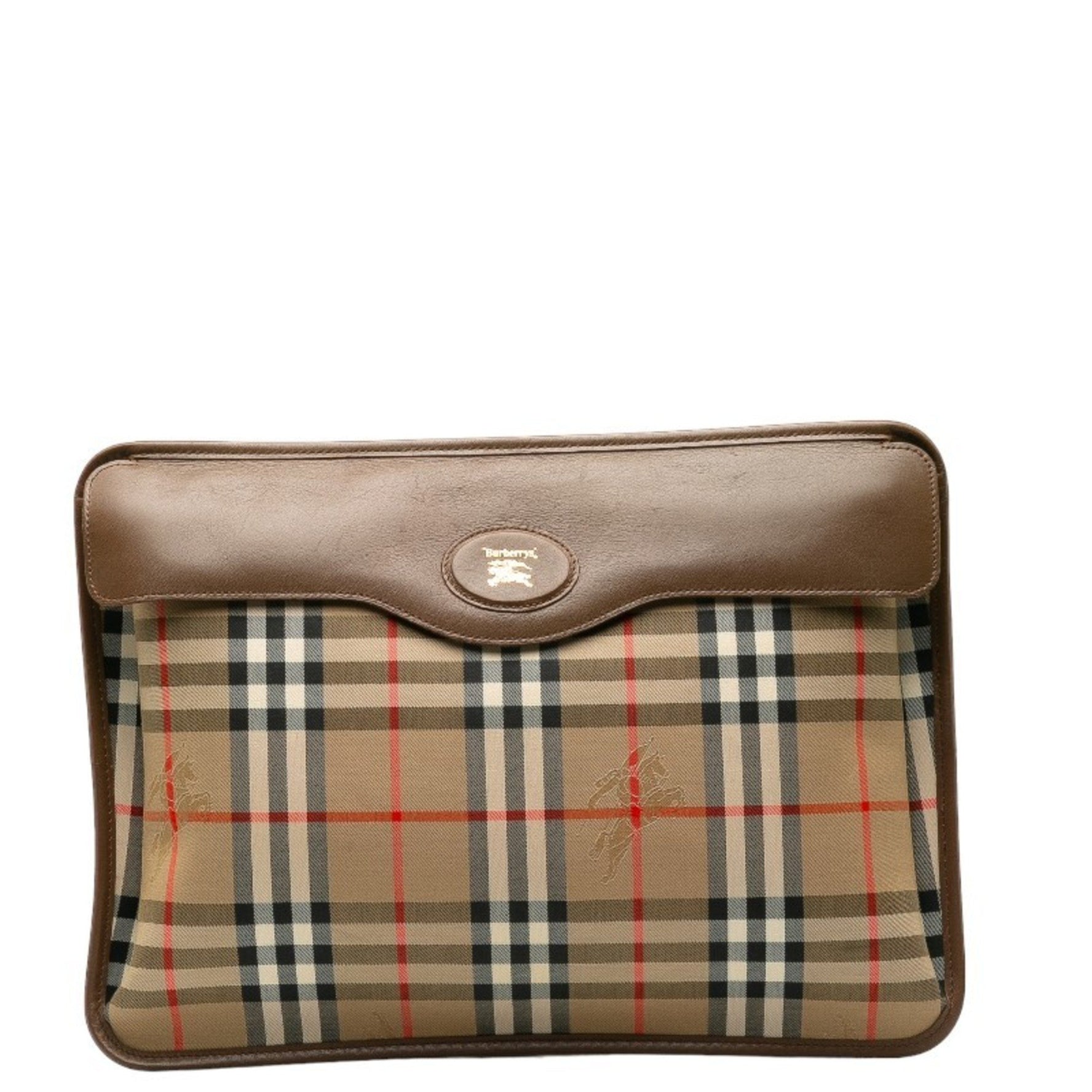 Burberry Nova Check Shadow Horse Clutch Bag in and Brown Canvas Leather.