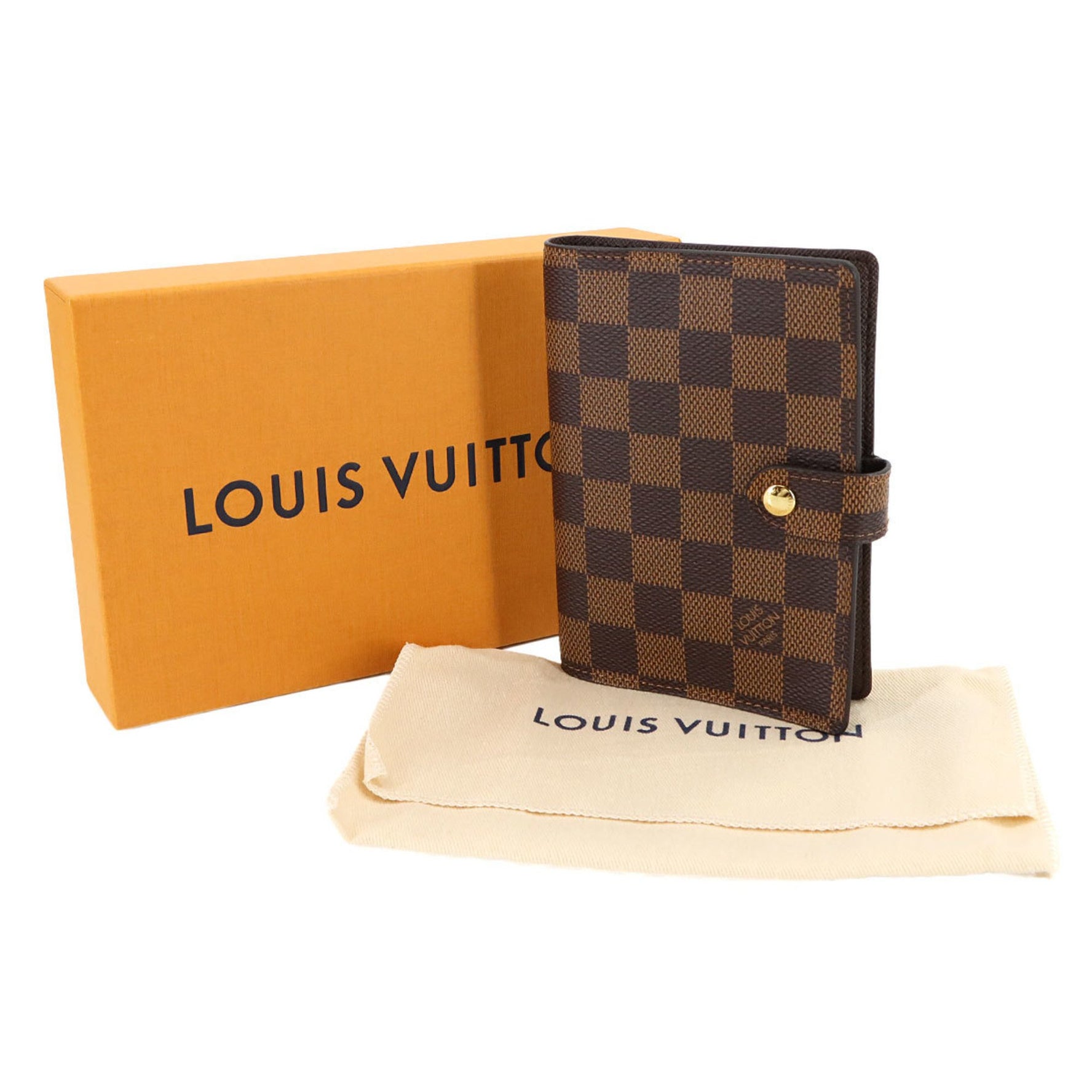 Louis Vuitton Damier Agenda PM Wallet Cover, Ebene Brown, Gold Hardware