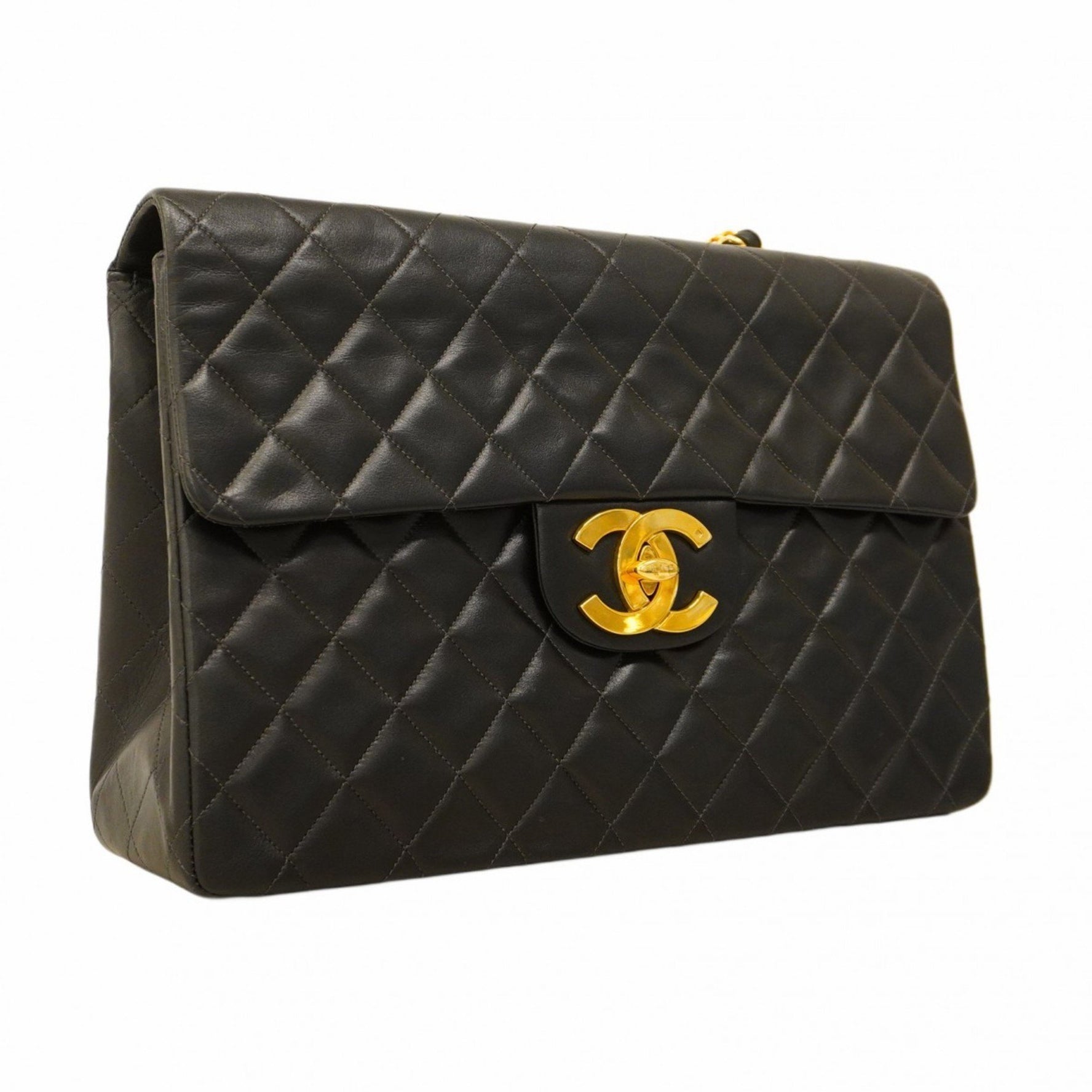 Chanel Shoulder Bag, Large Matelasse, Double Chain, Lambskin, Black, Women's