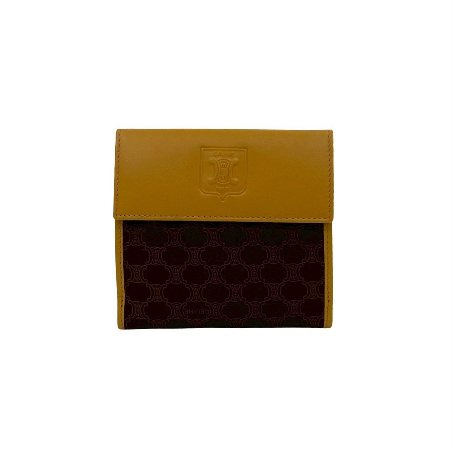 CELINE Macadam Blason Pattern Leather Bifold Wallet, Brown/Beige