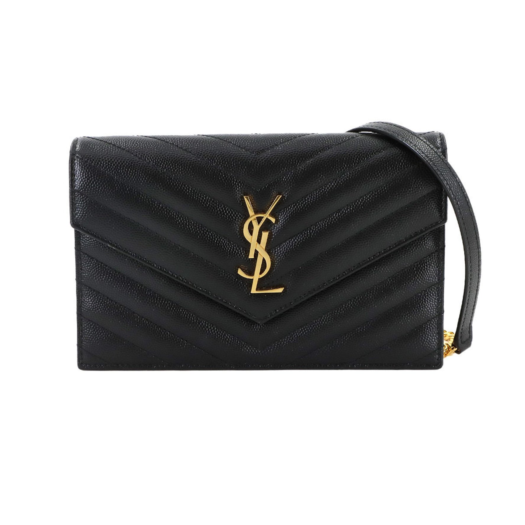 Saint Laurent Cassandre Envelope Chain Wallet, leather with gold hardware (product number