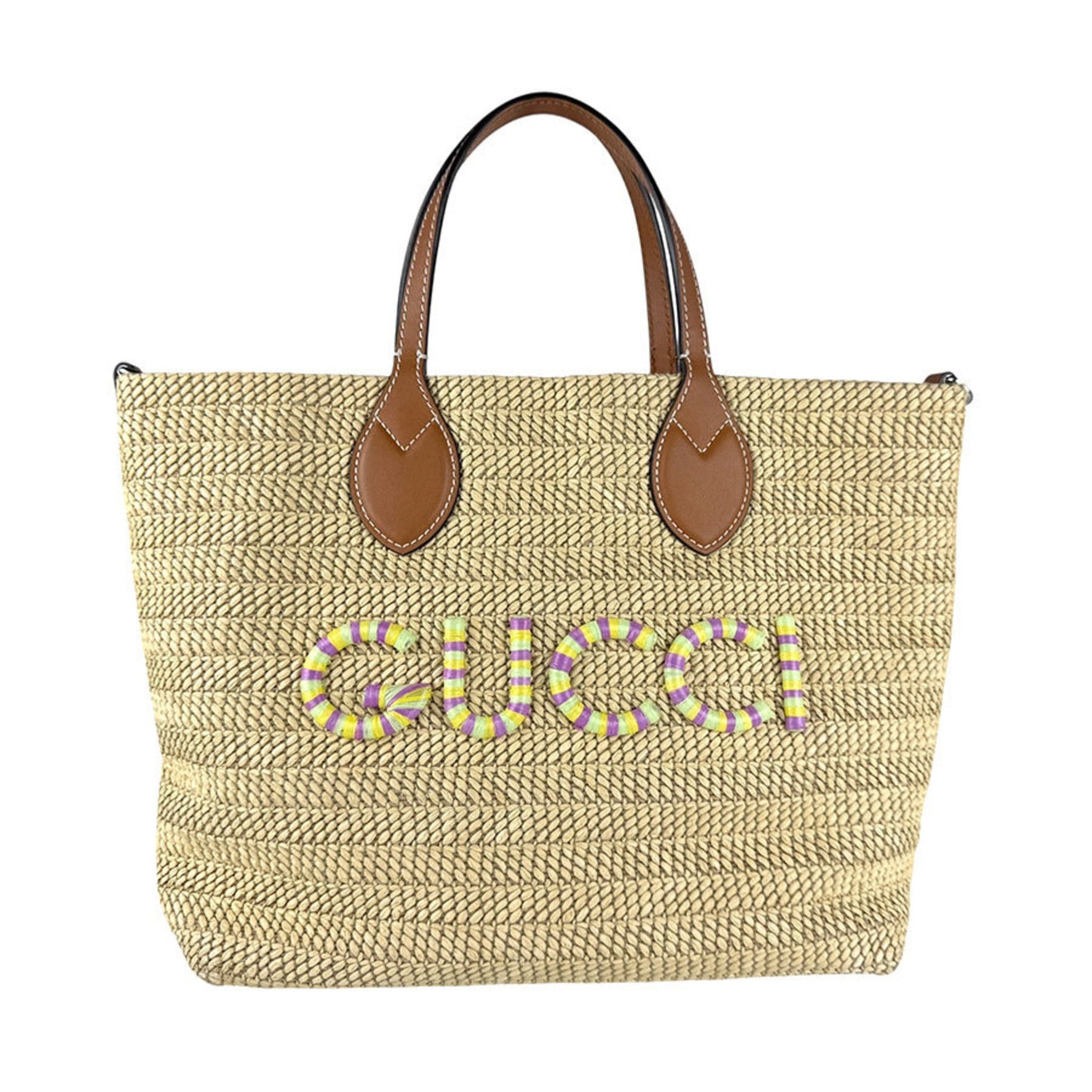 Gucci handbag/shoulder bag in raffia and leather beige, brown, silver