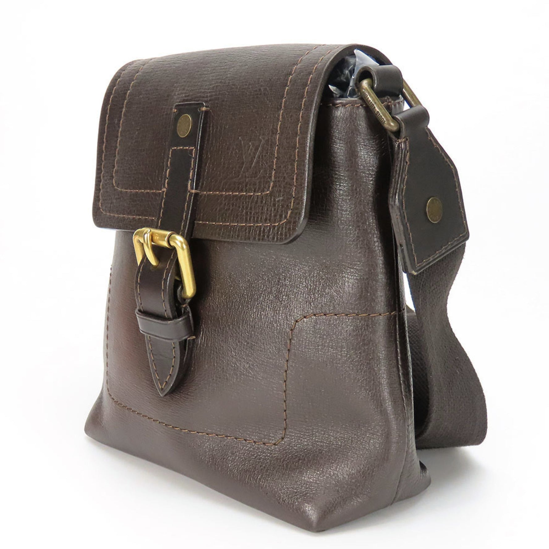 Louis Vuitton Shoulder Bag Yuma M92995 Utah Leather Dark Brown Pochette Men's LOUIS VUITTON