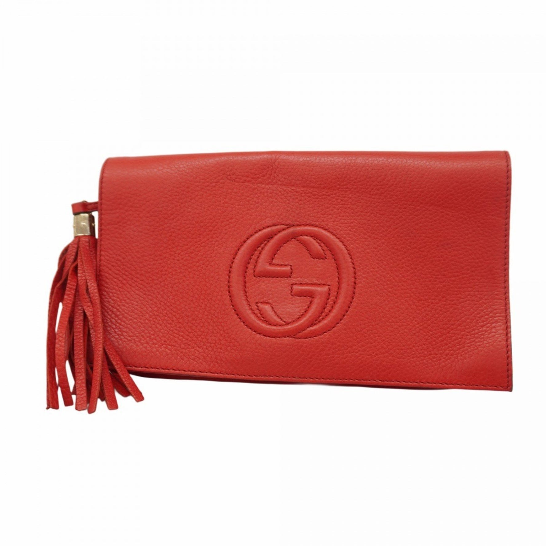 Gucci Soho Clutch Bag Leather Red Champagne