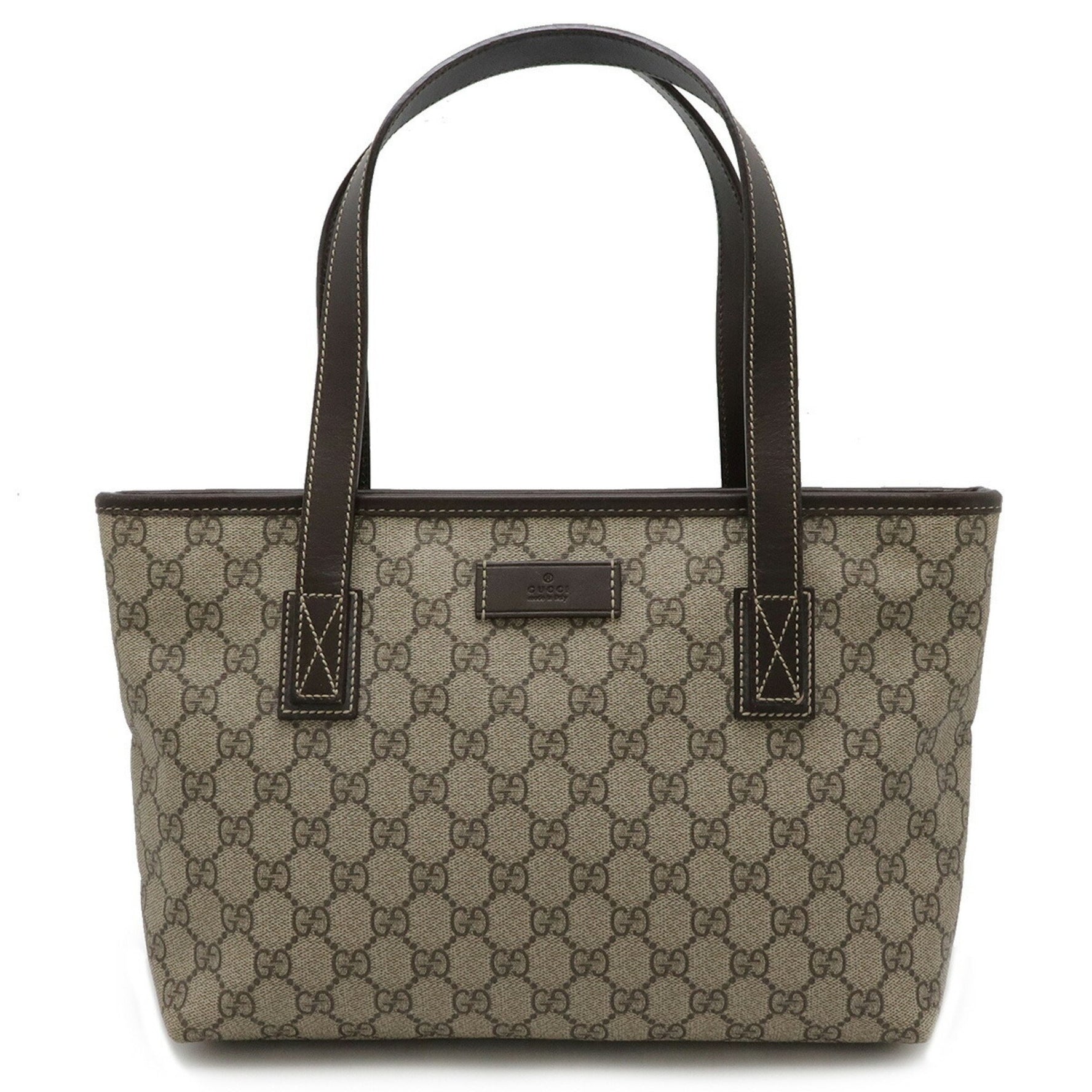 GUCCI GG Supreme Plus Tote Bag Shoulder PVC Leather Beige Dark Brown