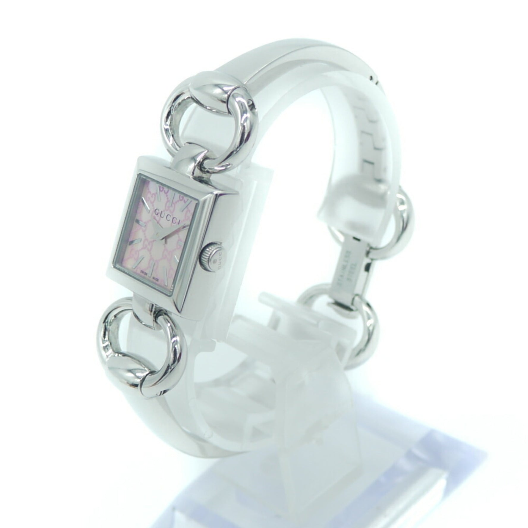 GUCCI Tornavoni square quartz pink shell dial ladies watch 120