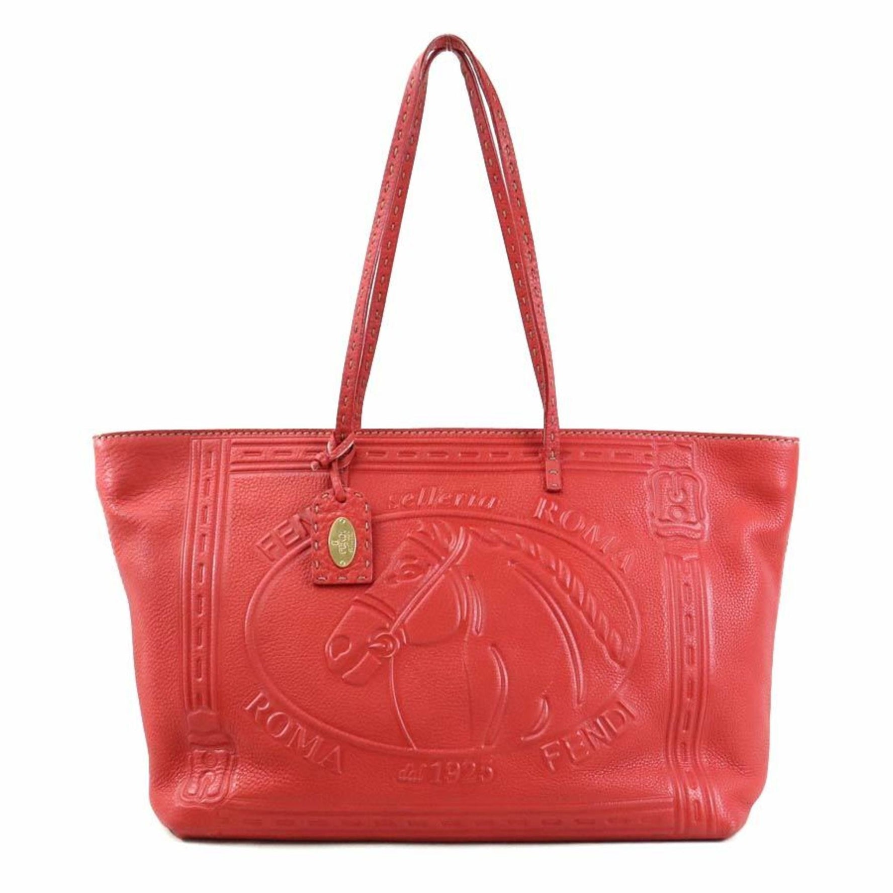 FENDI Shoulder Bag Tote Selleria Leather Red