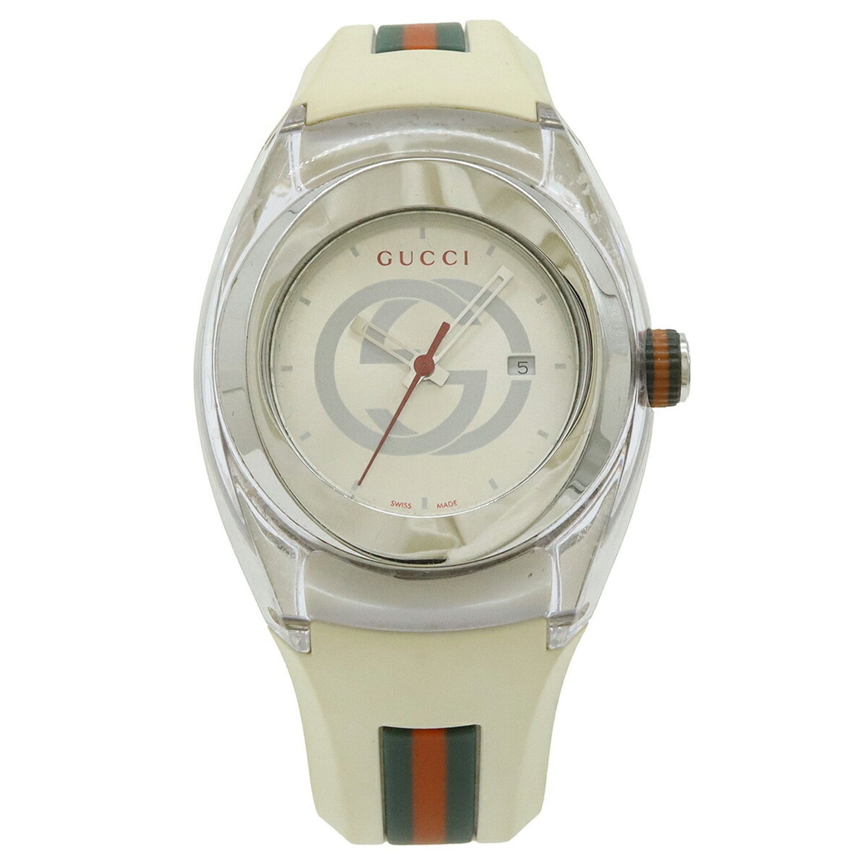 GUCCI Sync Silver Dial Stainless Steel Rubber Interlocking G Shelly Women's Quartz Watch YA137303 137.3
