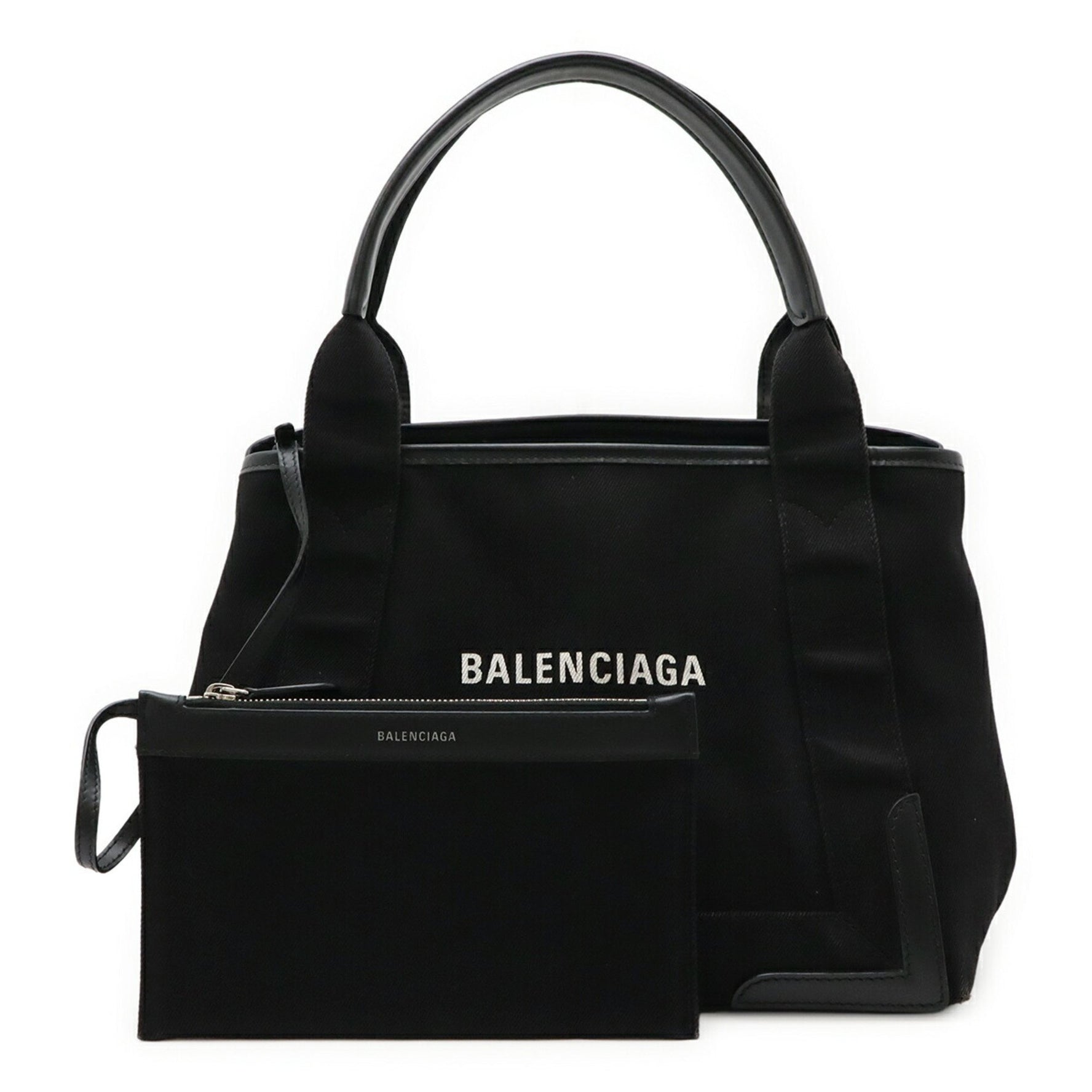 BALENCIAGA Navy Cabas S Tote Bag, Handbag, Canvas and Leather, Black,