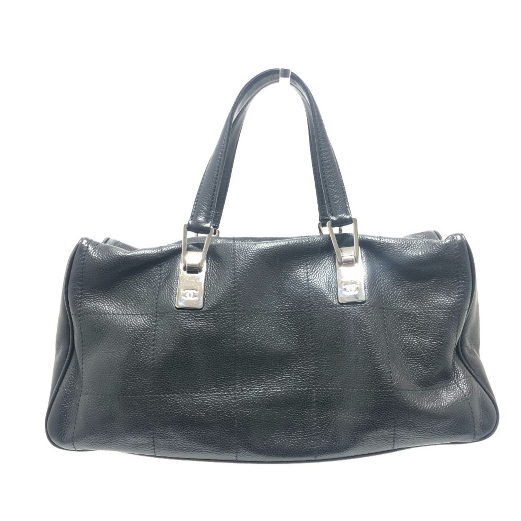 CHANEL Chanel Chocolate Bar Mini Boston Bag Handbag Back Soft Caviar Skin Women's Black