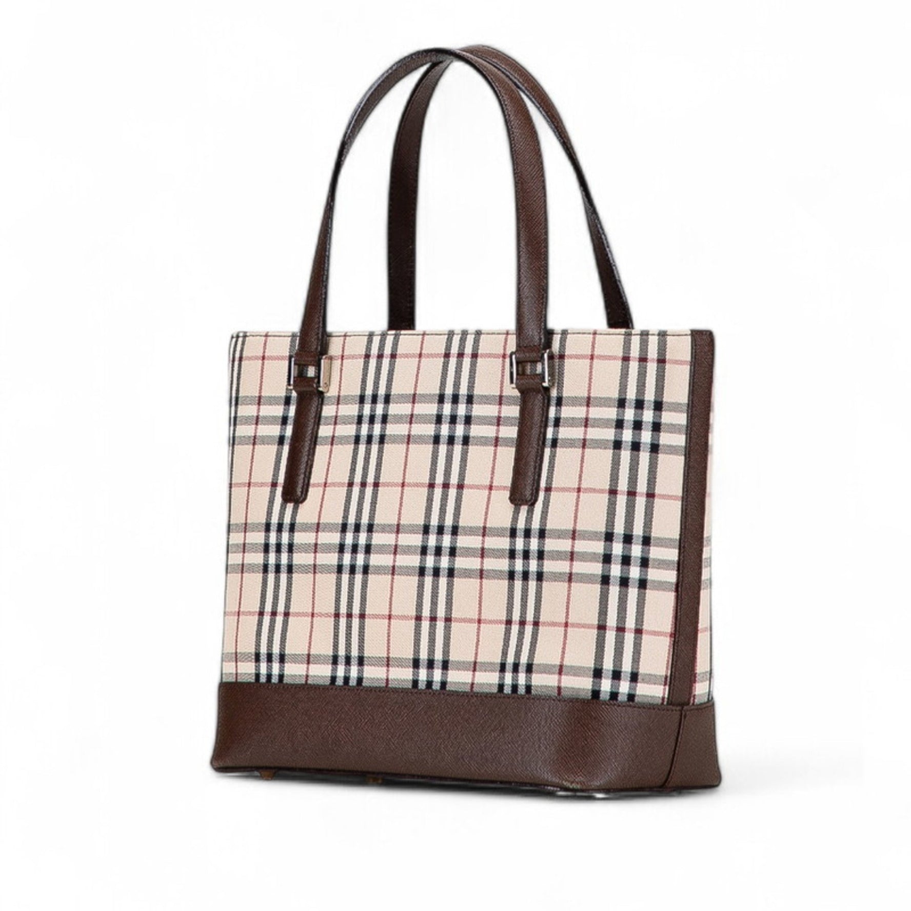 Burberry Nova Check Tote Bag in Beige and Brown Canvas Leather .