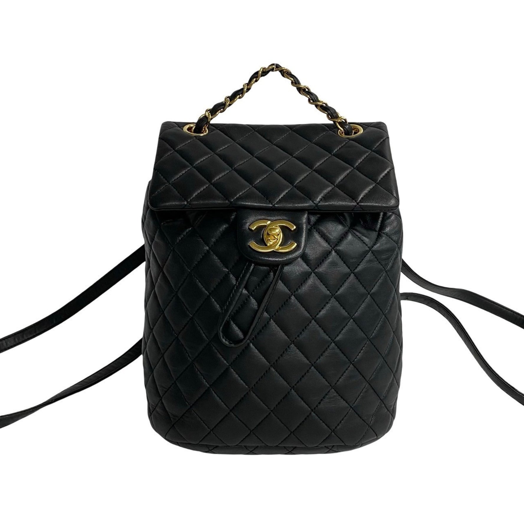 CHANEL Matelasse Coco Mark Lambskin Mini Backpack in Black
