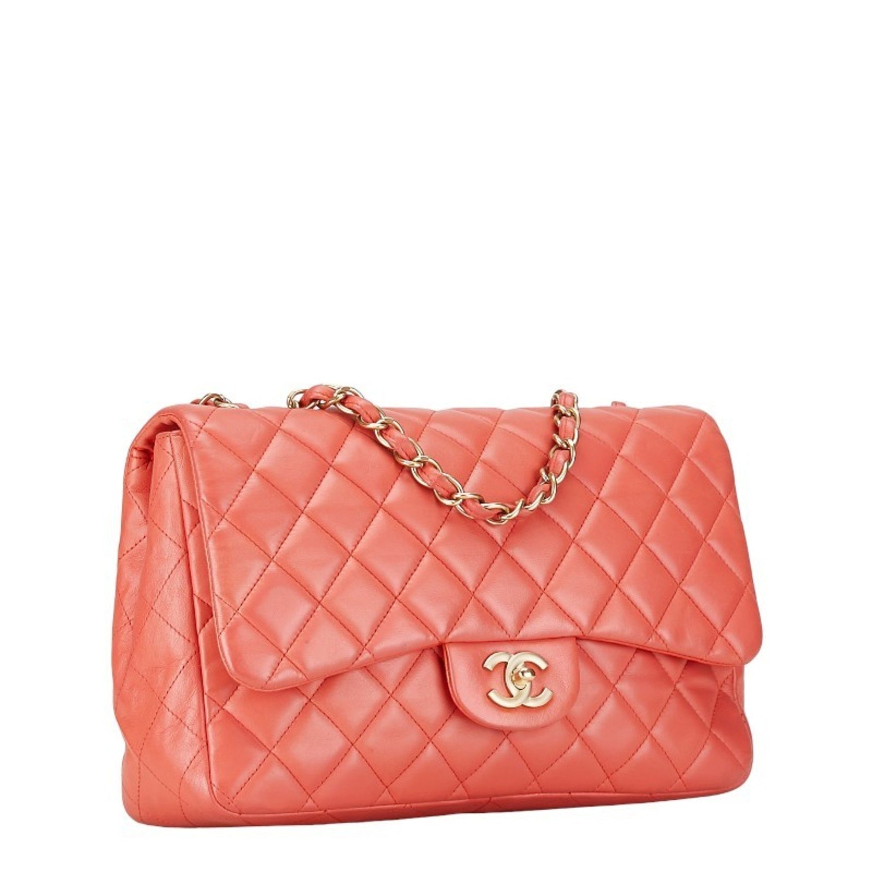 Chanel Matelasse Coco Mark Chain Shoulder Bag Salmon Pink Lambskin