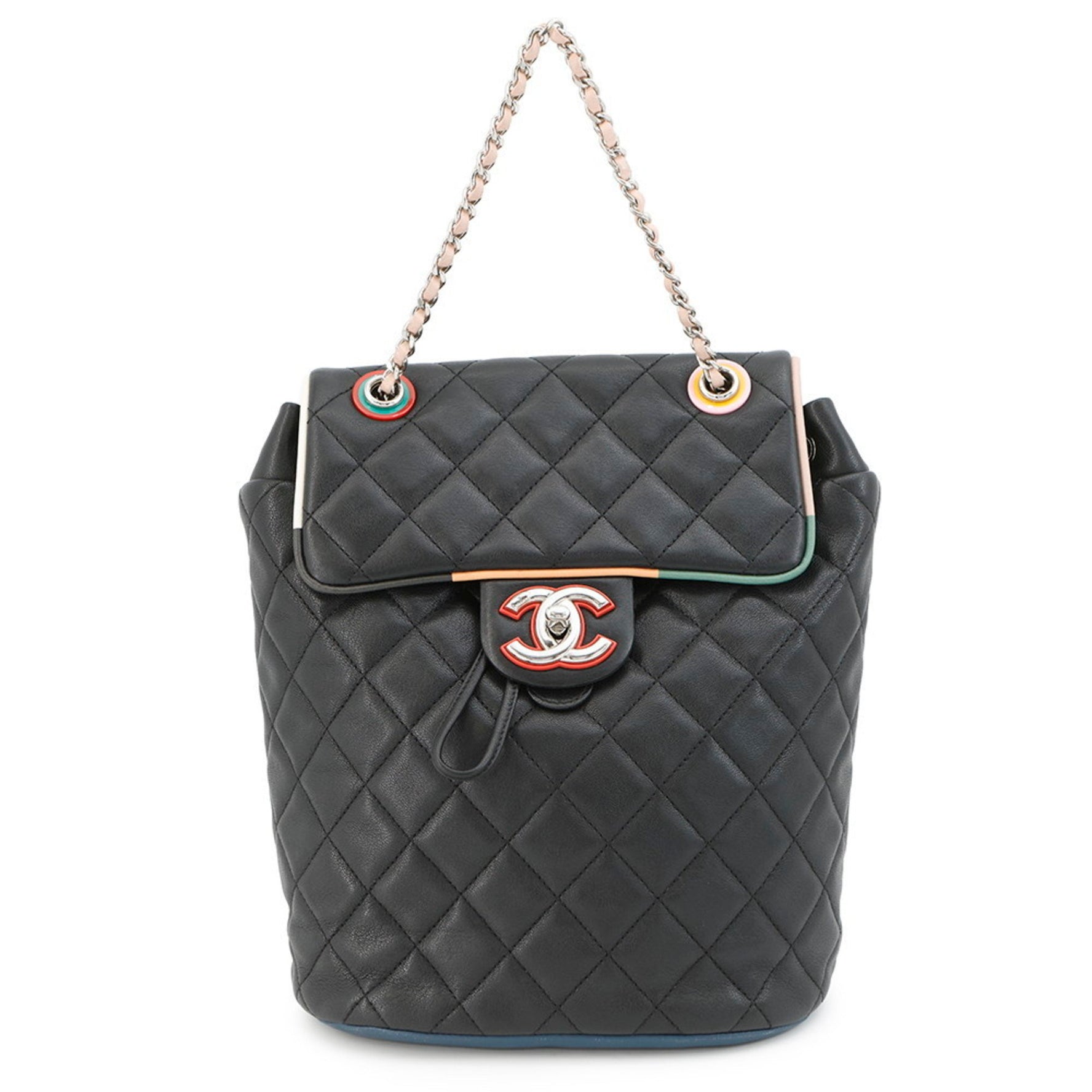 CHANEL Matelasse Coco Mark Lambskin Backpack in Black