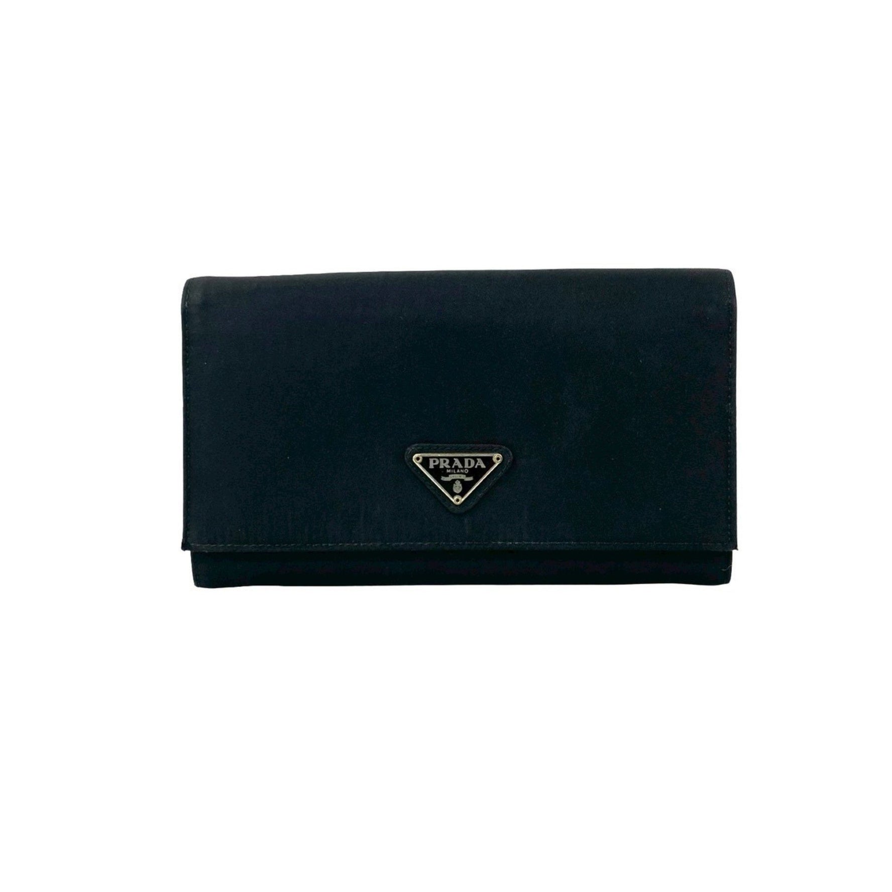 PRADA Triangle Logo Hardware Nylon and Saffiano Leather Bifold Wallet