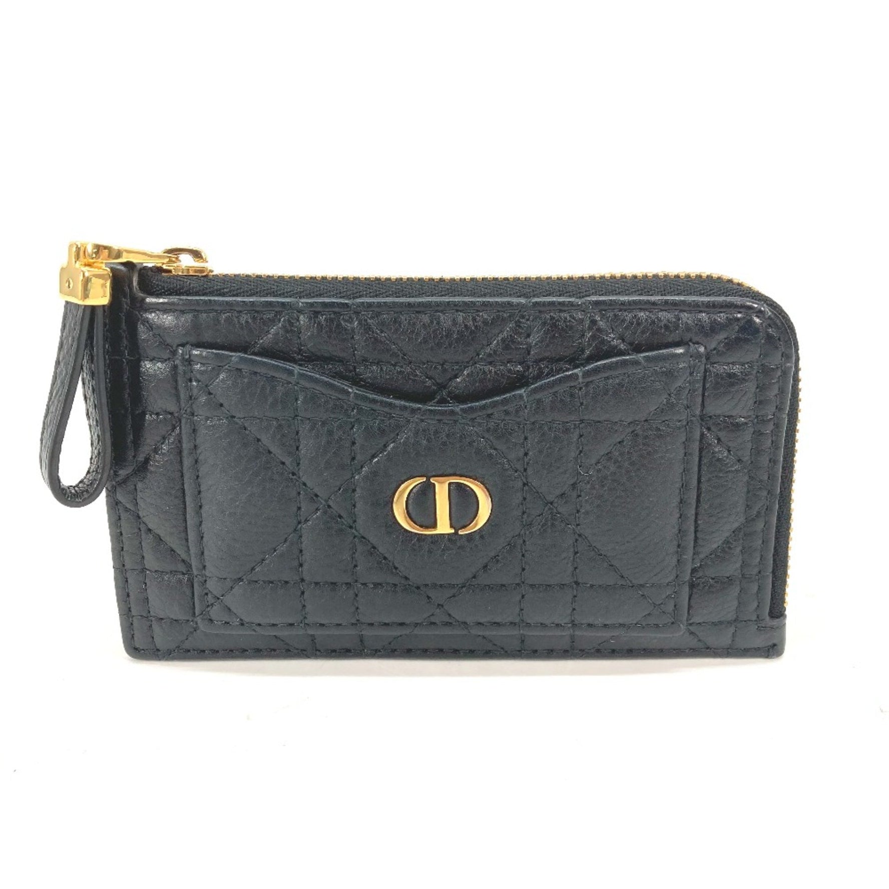 Christian Dior Caro Cannage L-shaped zipper coin compartment wallet card case coin purse GoldHardware