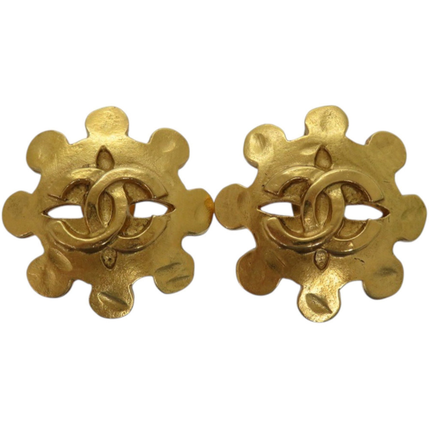 CHANEL Vintage Coco Mark Flower Metal Earrings 0147
