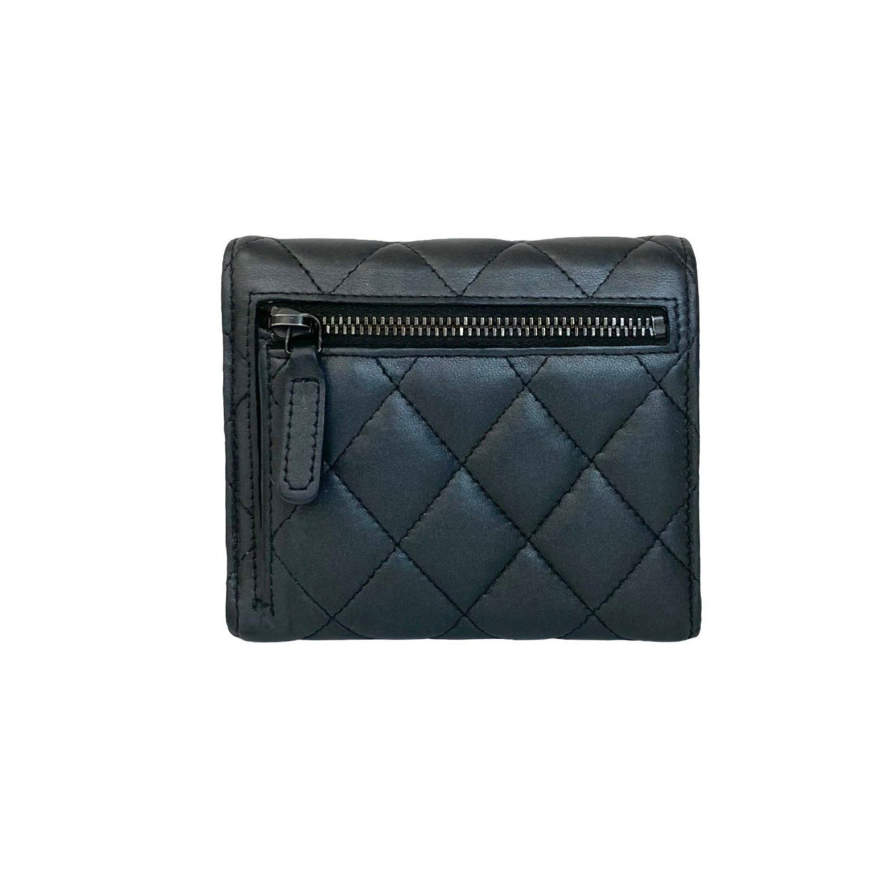 CHANEL Matelasse Coco Mark Lambskin Leather Tri-fold Wallet in Metallic