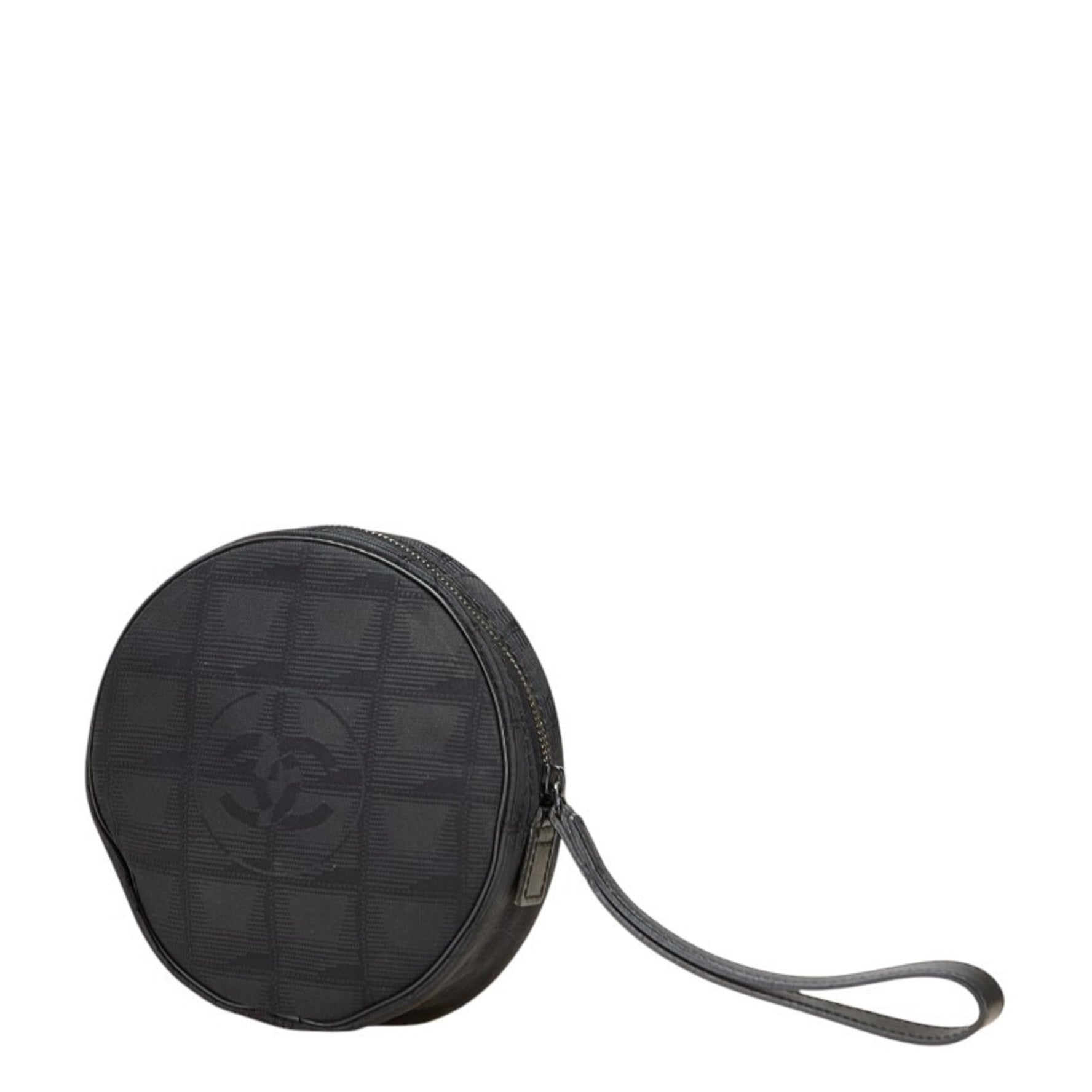 Chanel New Travel Line Coco Mark Round Pouch Nylon Leather