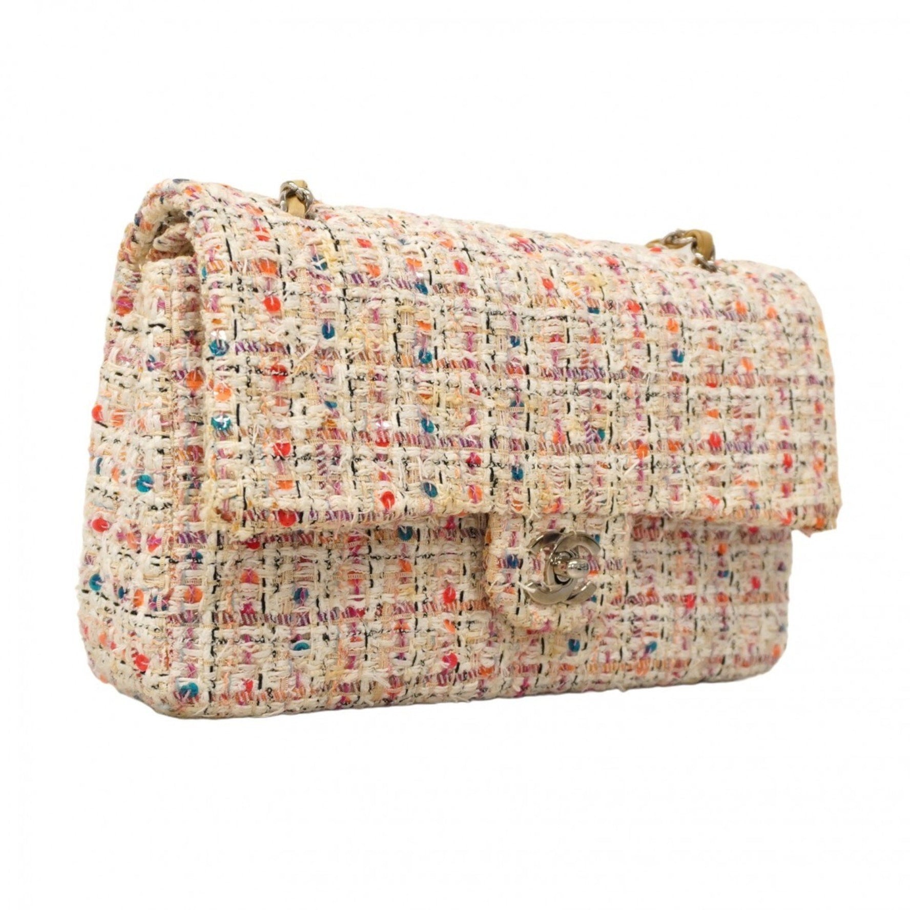 Chanel Matelasse Shoulder Bag with Double Flap and Chain, Tweed, Multicolor