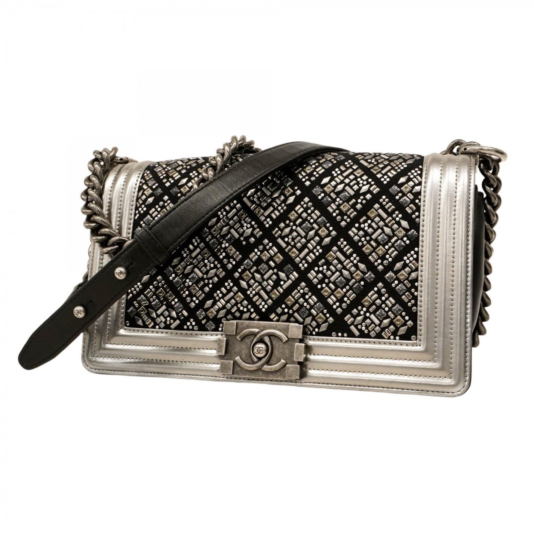 Chanel Shoulder Bag Boy Chain Leather Canvas