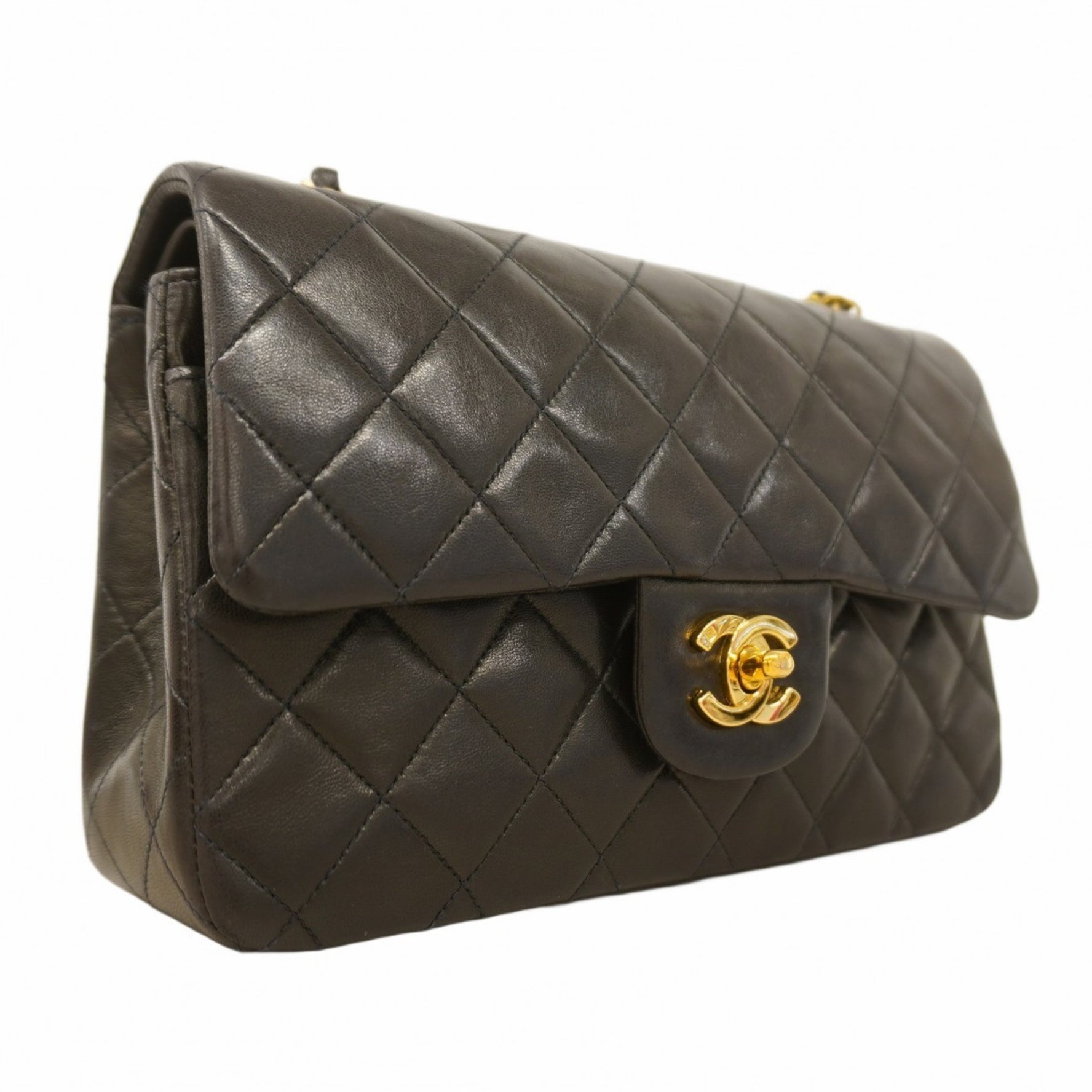 Chanel Matelasse Shoulder Bag with Double Flap and Chain, Lambskin, Black, Women's