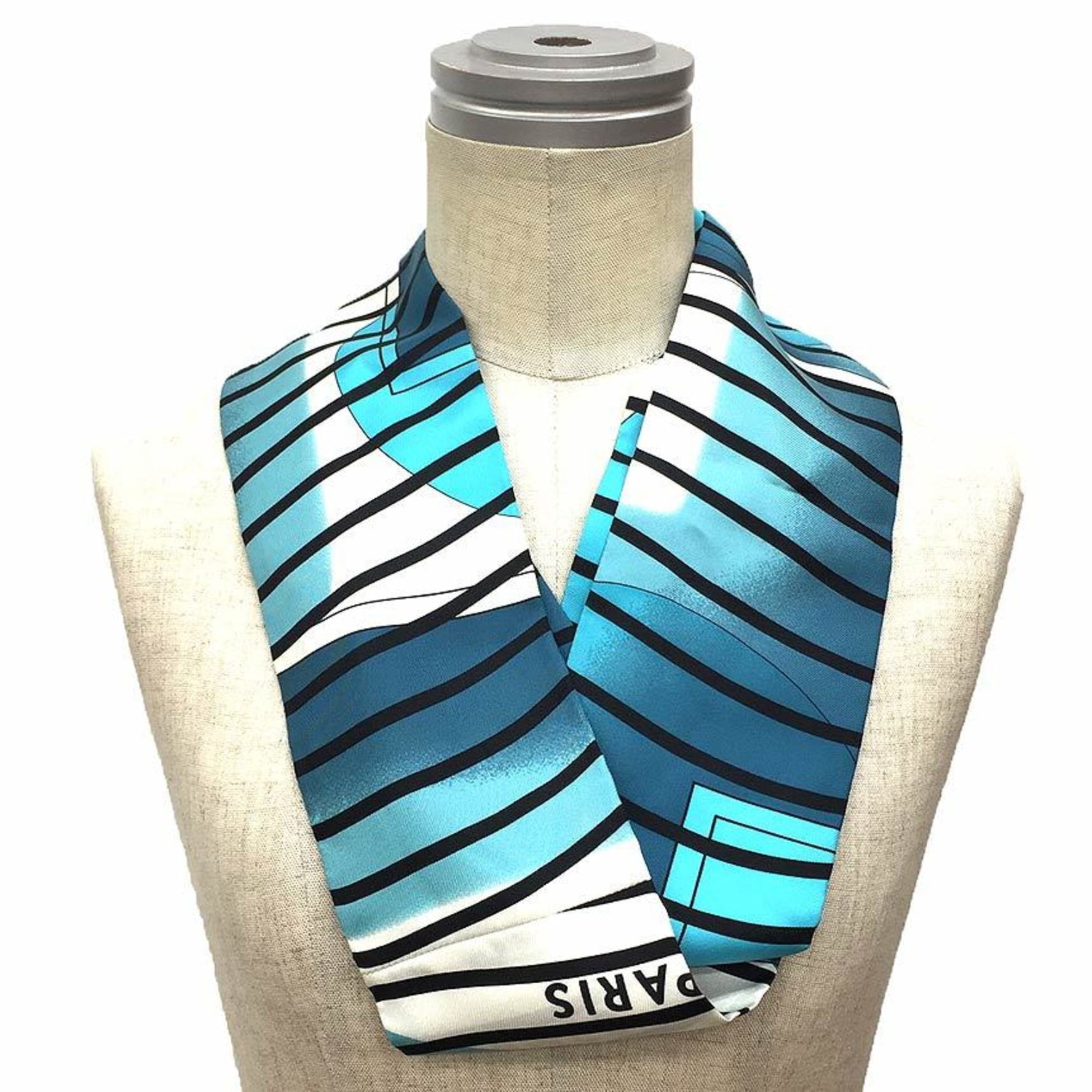 HERMES Silk Snood Dot Border Stripe Blue Men's Scarf