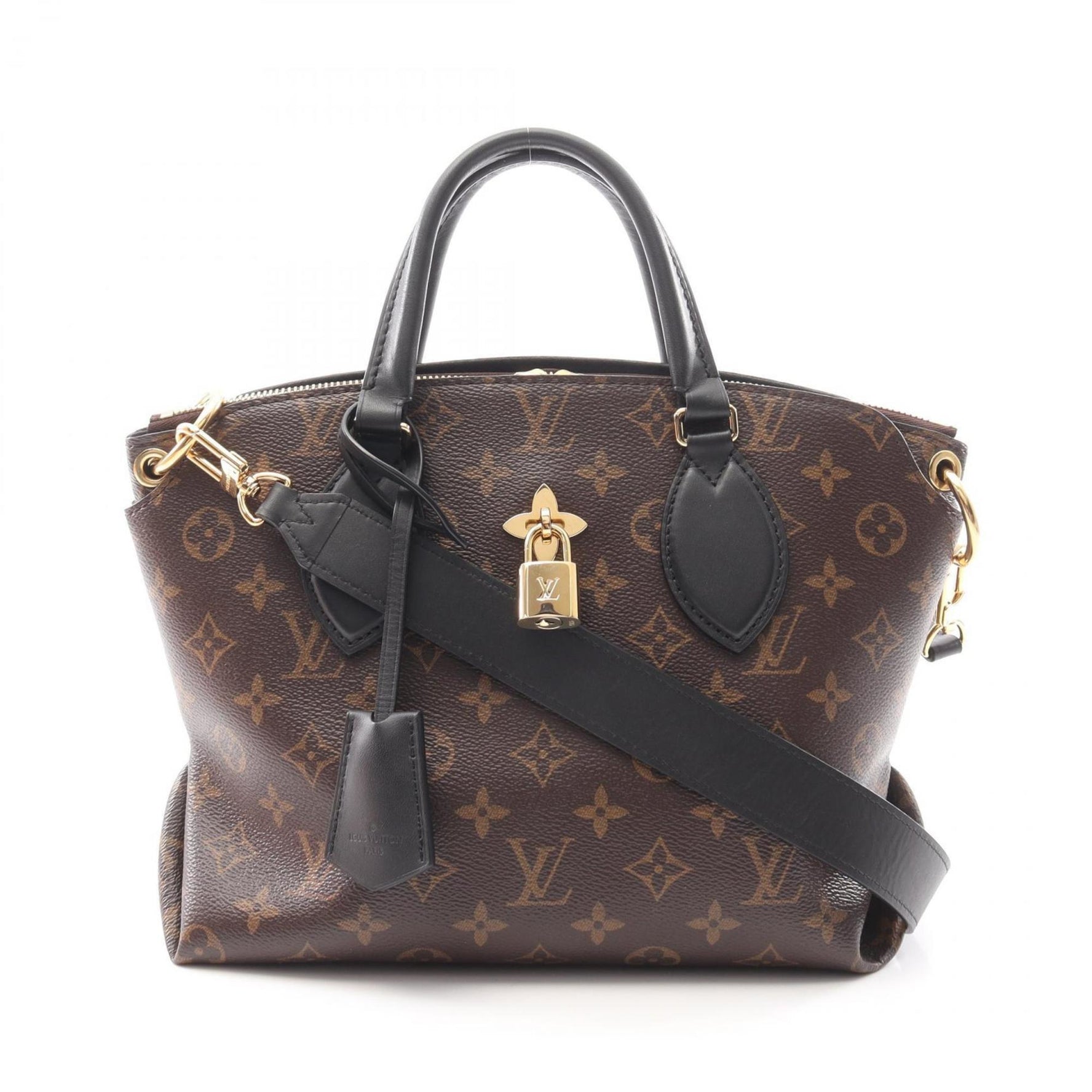Louis Vuitton Flower Zipped Tote PM Monogram Noir Bag Coated Canvas Leather Brown Black
