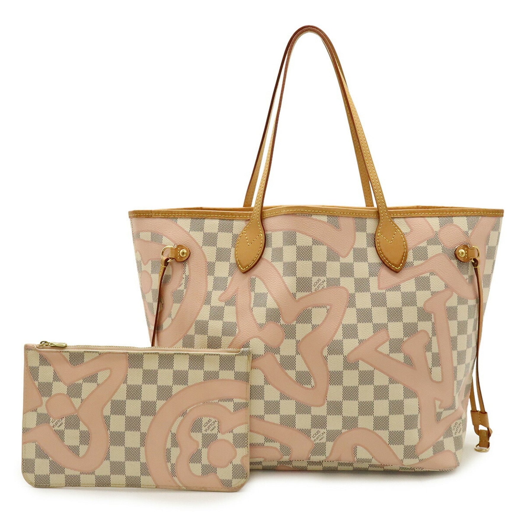 Louis Vuitton Damier Azur Tahiti Neverfull MM Tote Bag, Shoulder Tote, Rose Ballerine