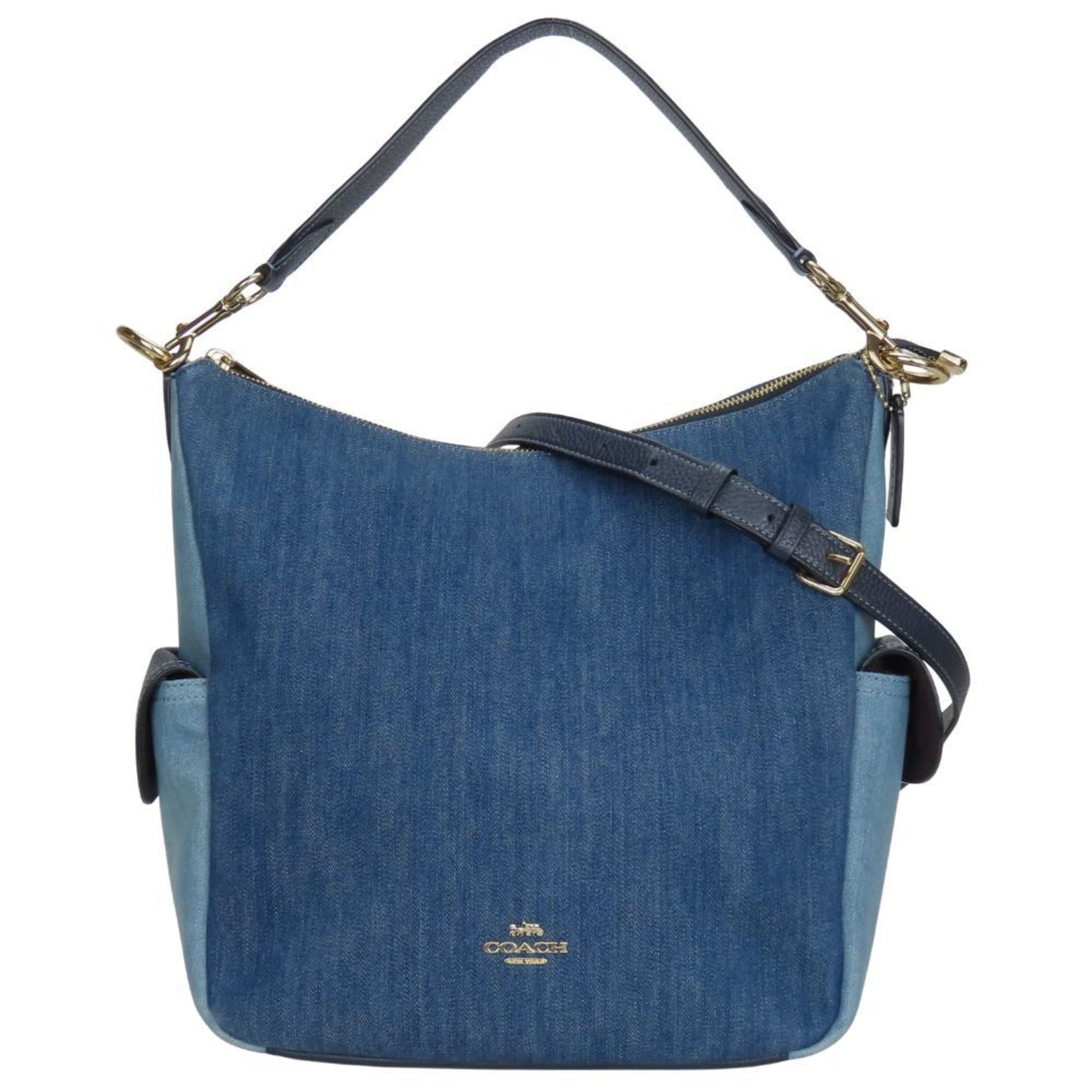 Coach Shoulder Bag Denim Leather Indigo