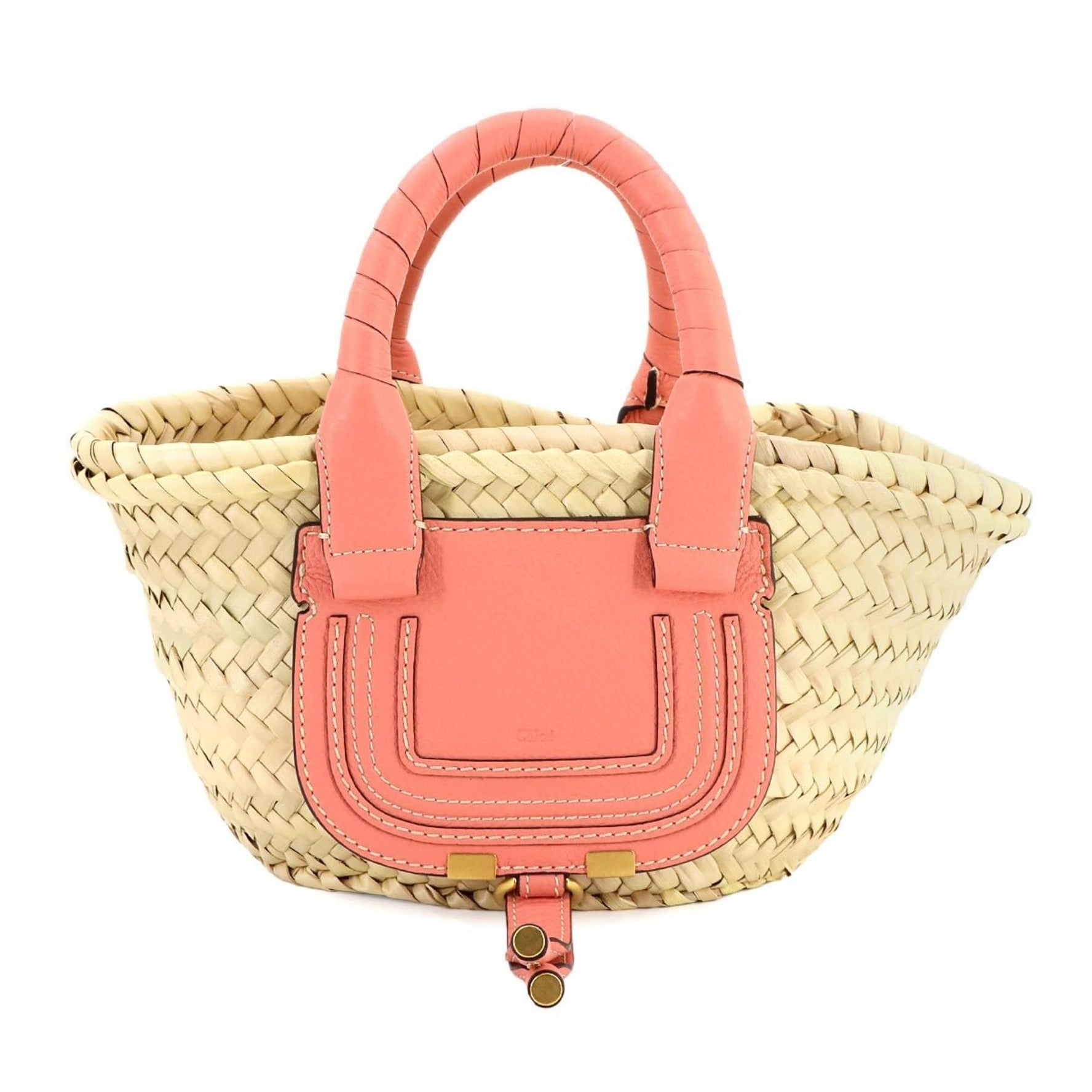 Chloé Chloe Marcie Mini Basket Handbag, Bag, Raffia Leather, Beige, Pink Gold Hardware, Bag