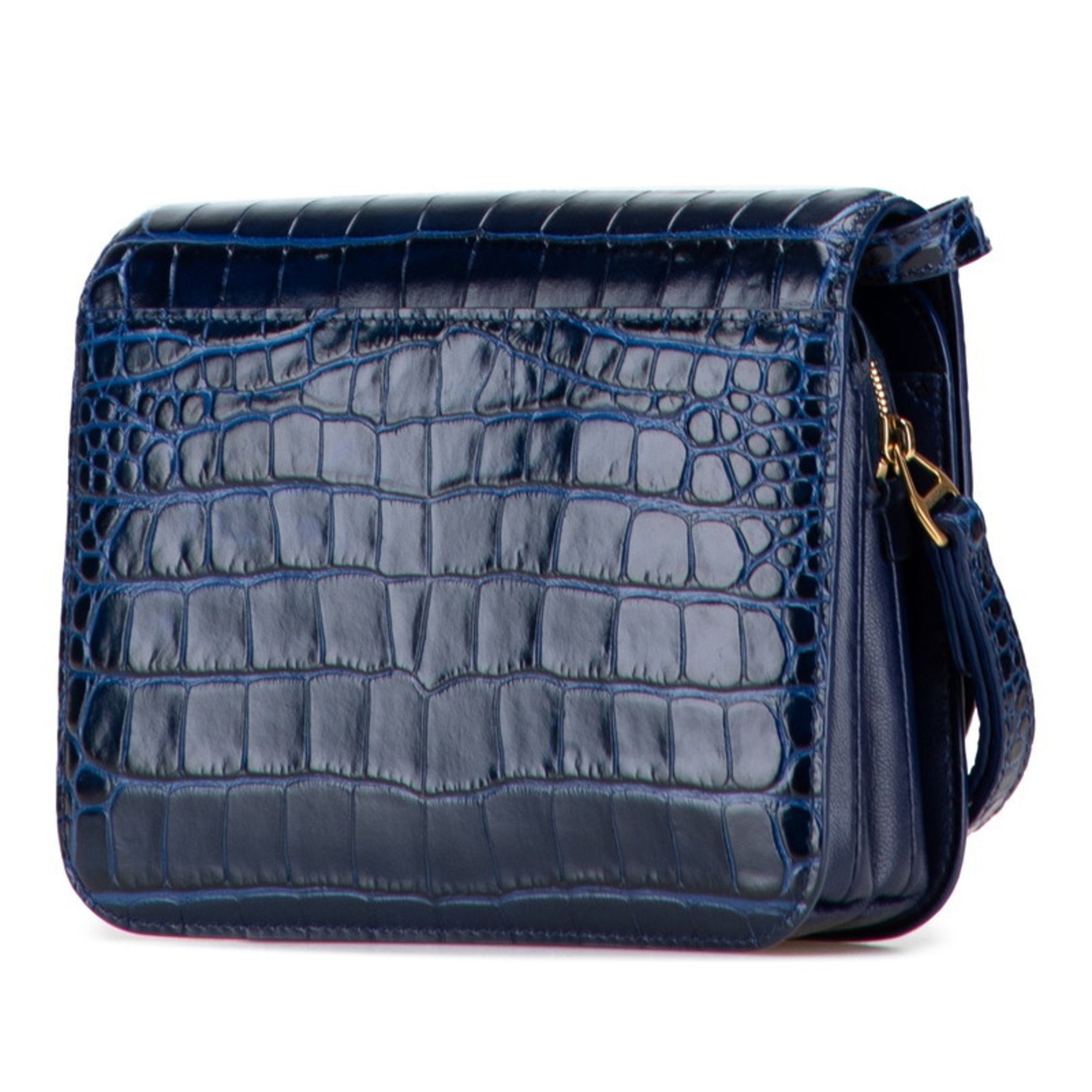 Balenciaga B Logo Crocodile Embossed Shoulder Bag Leather