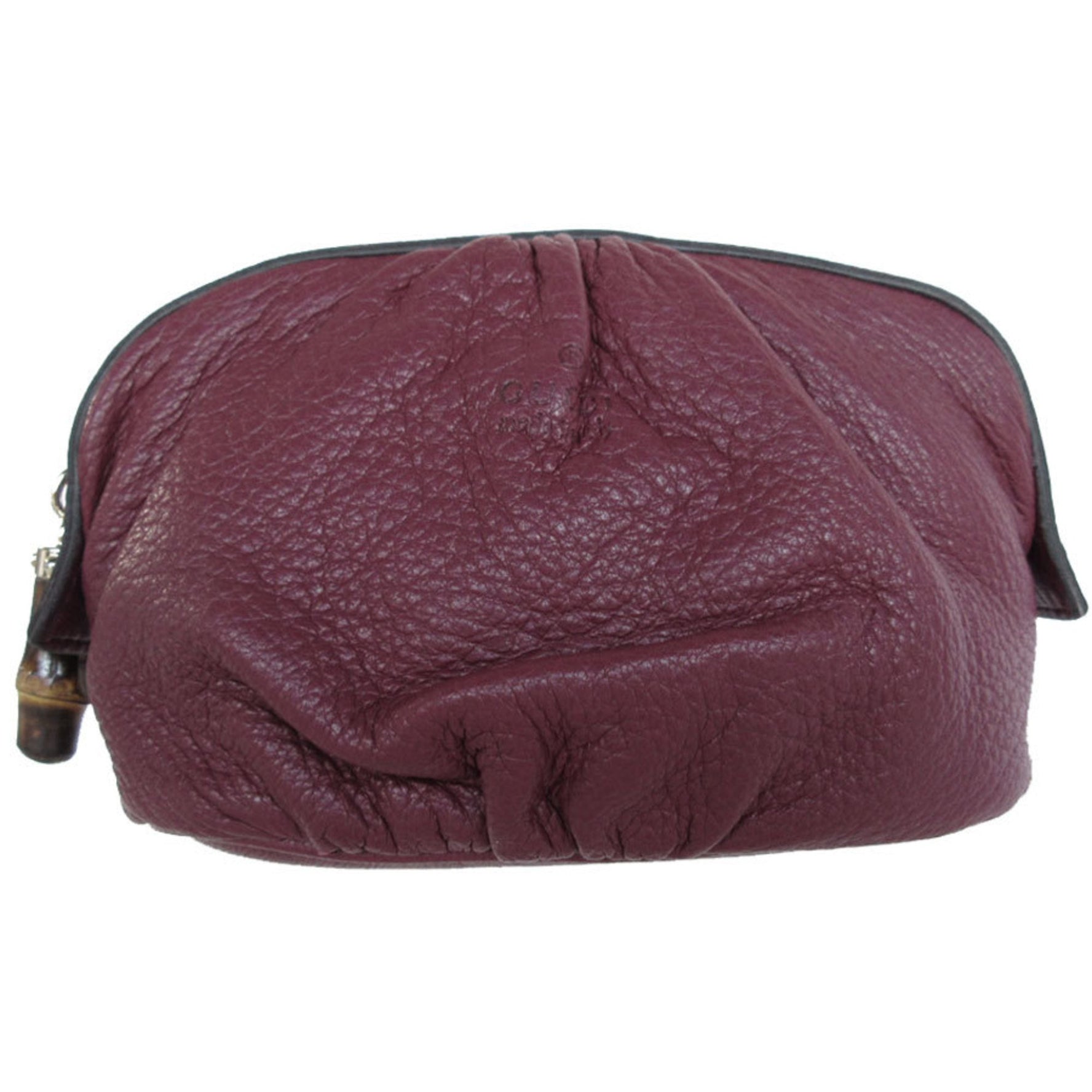 GUCCI Pouch Bamboo Leather Dark Purple Light Gold