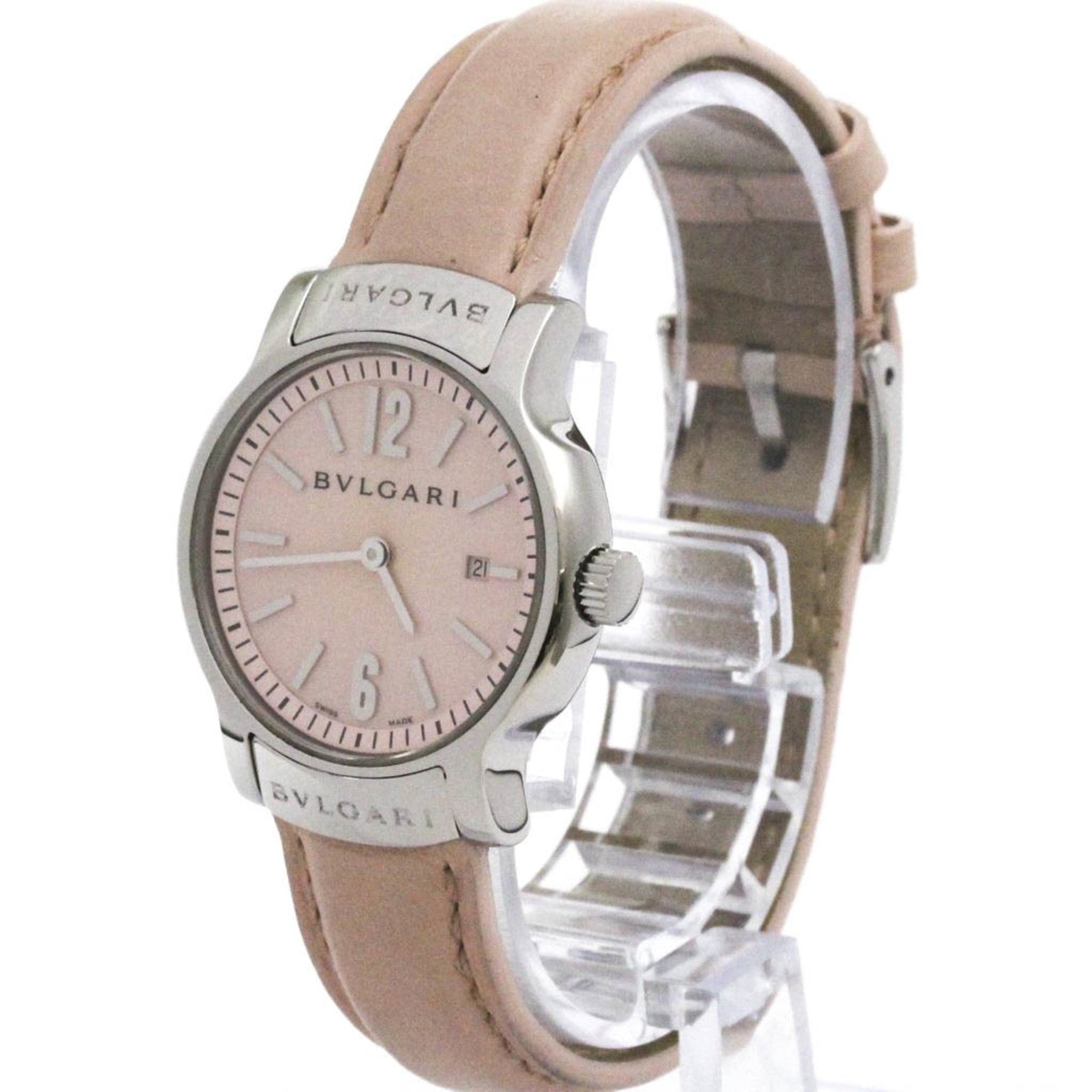 BVLGARI Solotempo Steel Leather Quartz Ladies Watch Polished