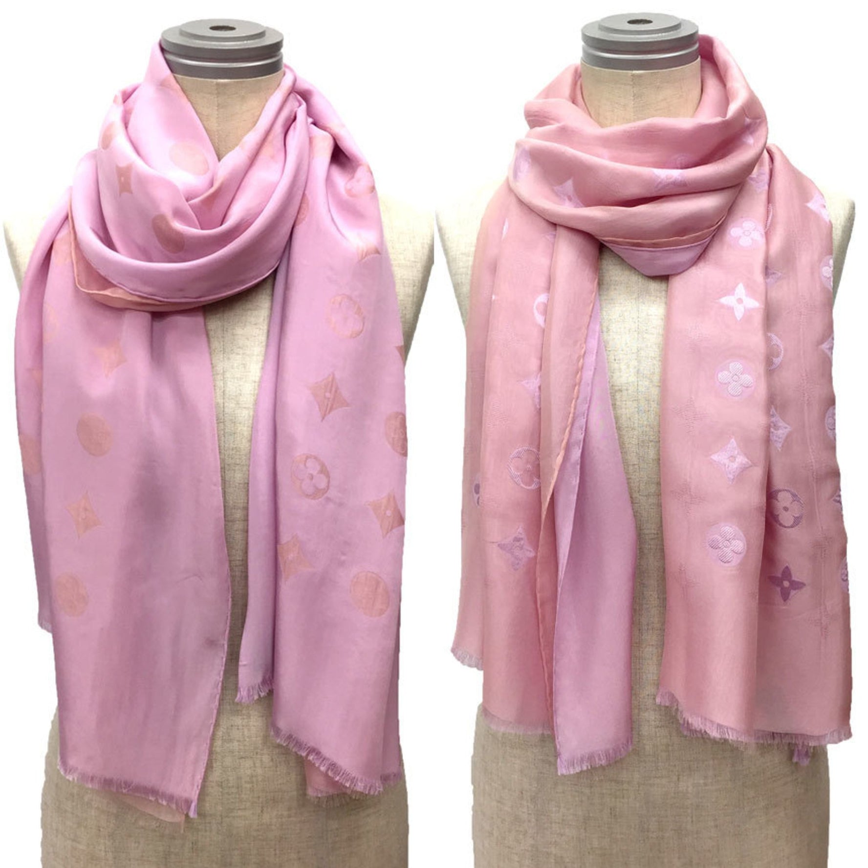 LOUIS VUITTON Etoile Venice Scarf Muffler Stole Shawl Reversible Monogram Silk Pink Vuitton Women's