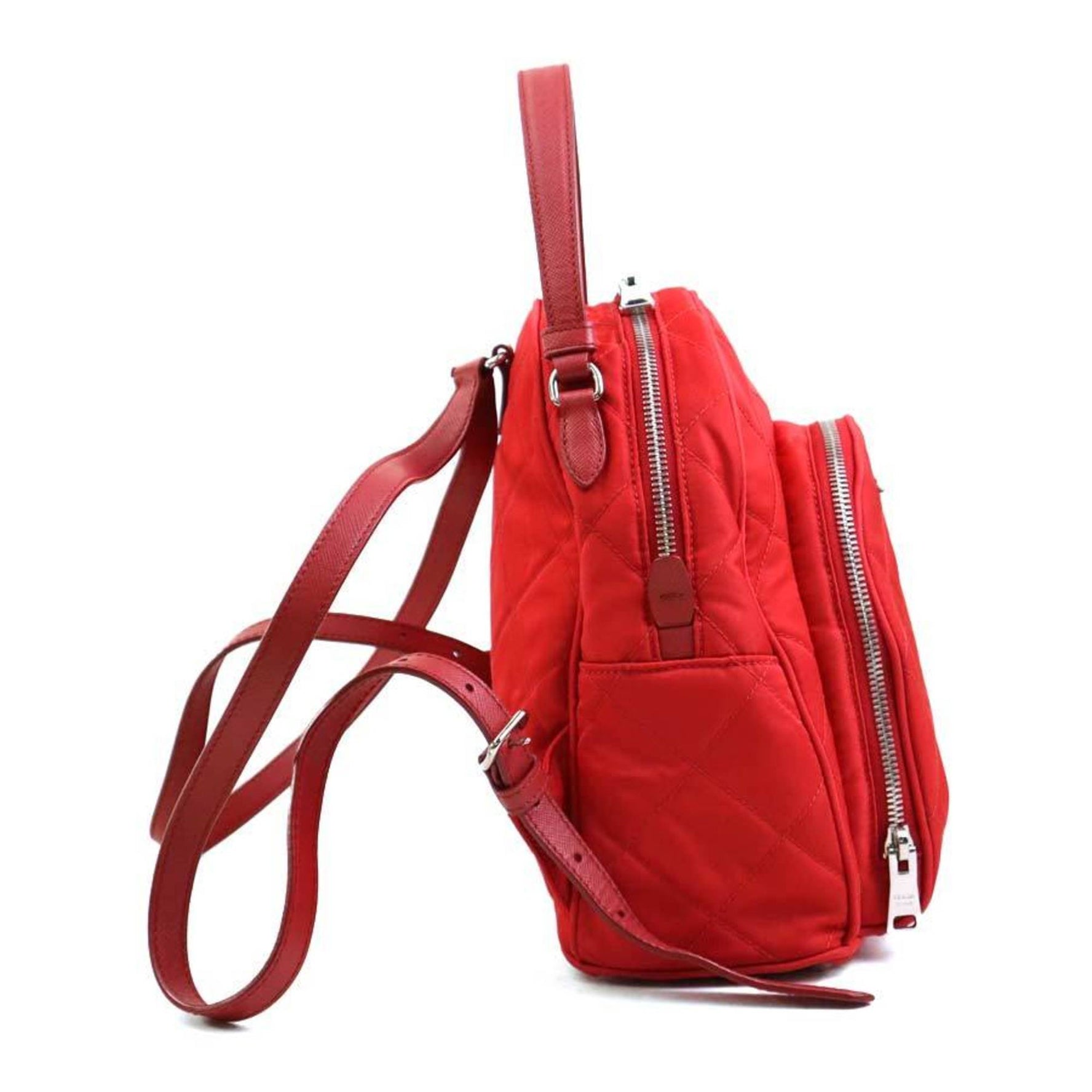 Prada Backpack, Quilted Nylon and Leather, Red Silver