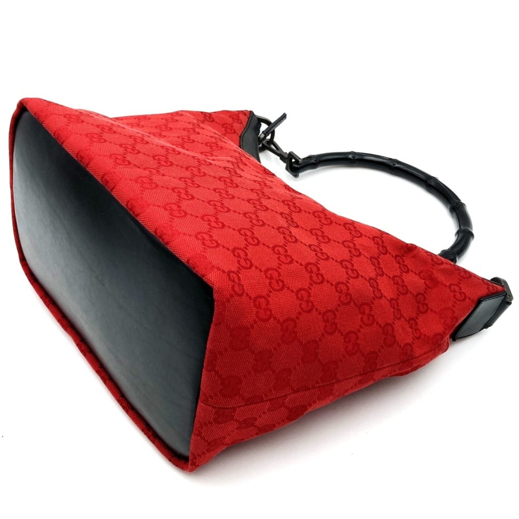 GUCCI 000/0531 Shoulder Bag/Handbag GG Canvas Bamboo Red Black Women's