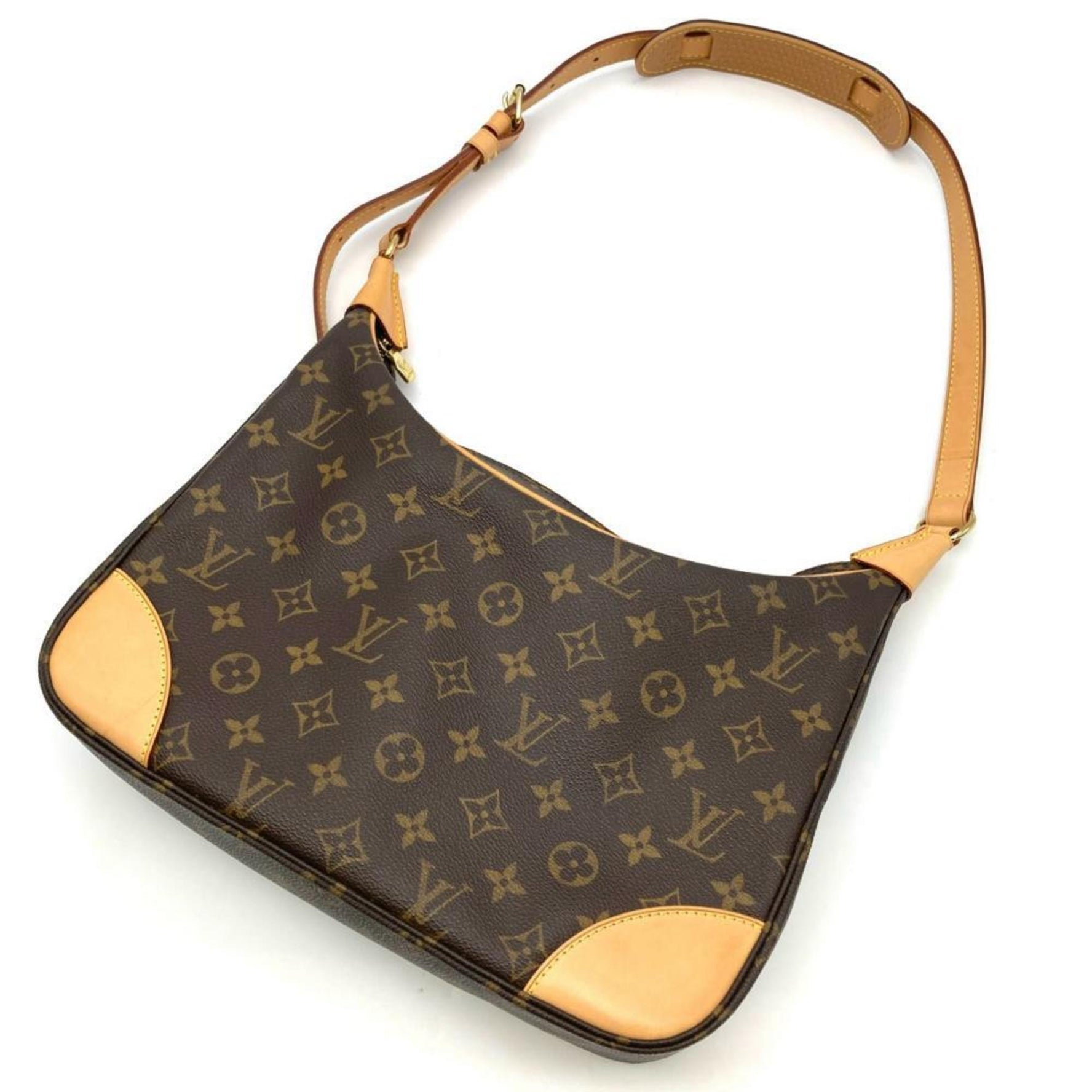 Louis Vuitton Boulogne 30 Shoulder Bag Monogram Canvas Natural Leather Brown