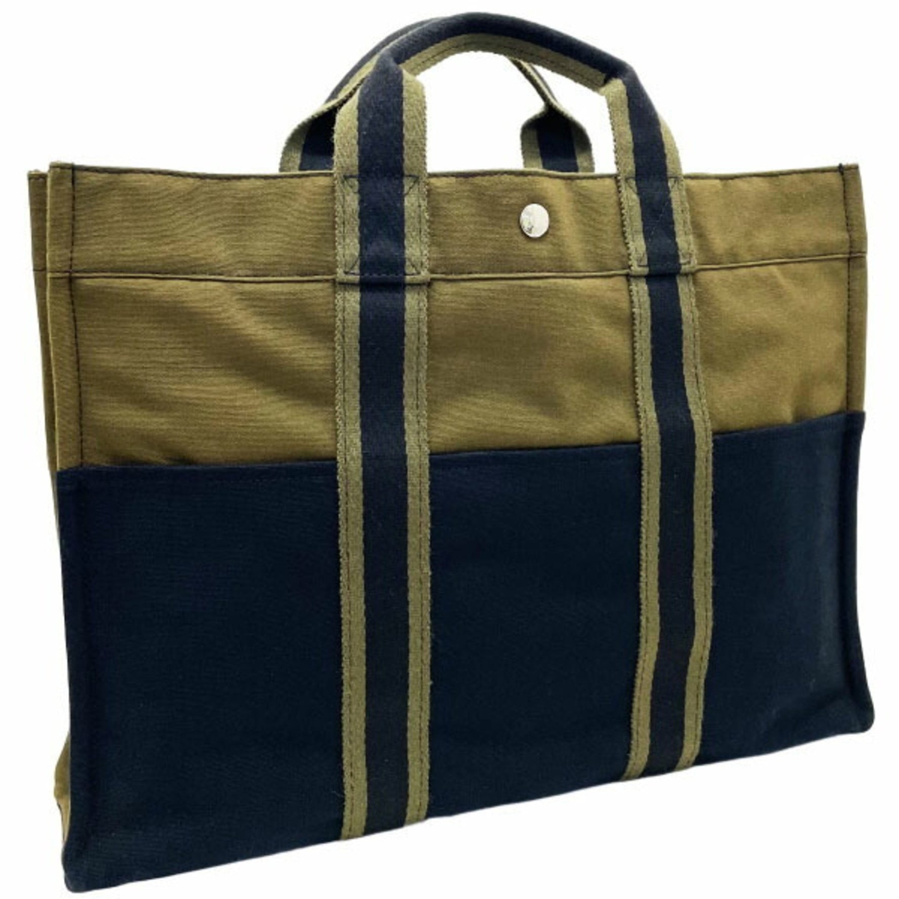Hermes Tote Bag Foule MM Canvas Khaki Green Black HERMES Bicolor Handbag Unisex AHN-15146