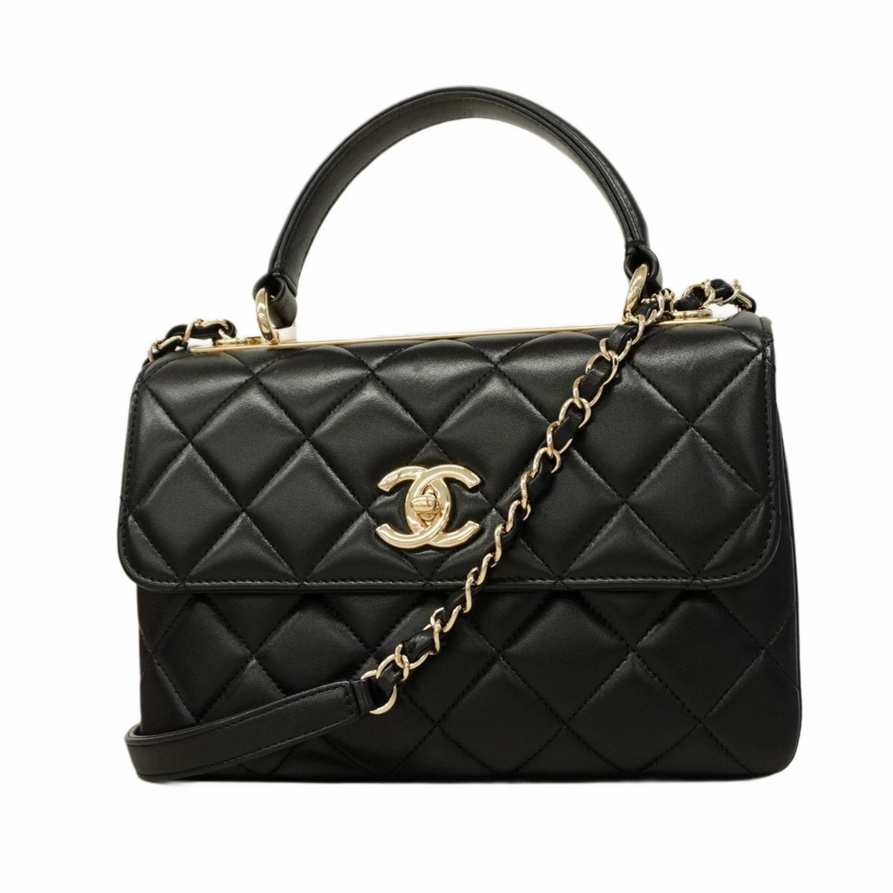 Chanel Matelasse Chain Shoulder Bag, Trendy CC, Lambskin, Black/Champagne, Bag