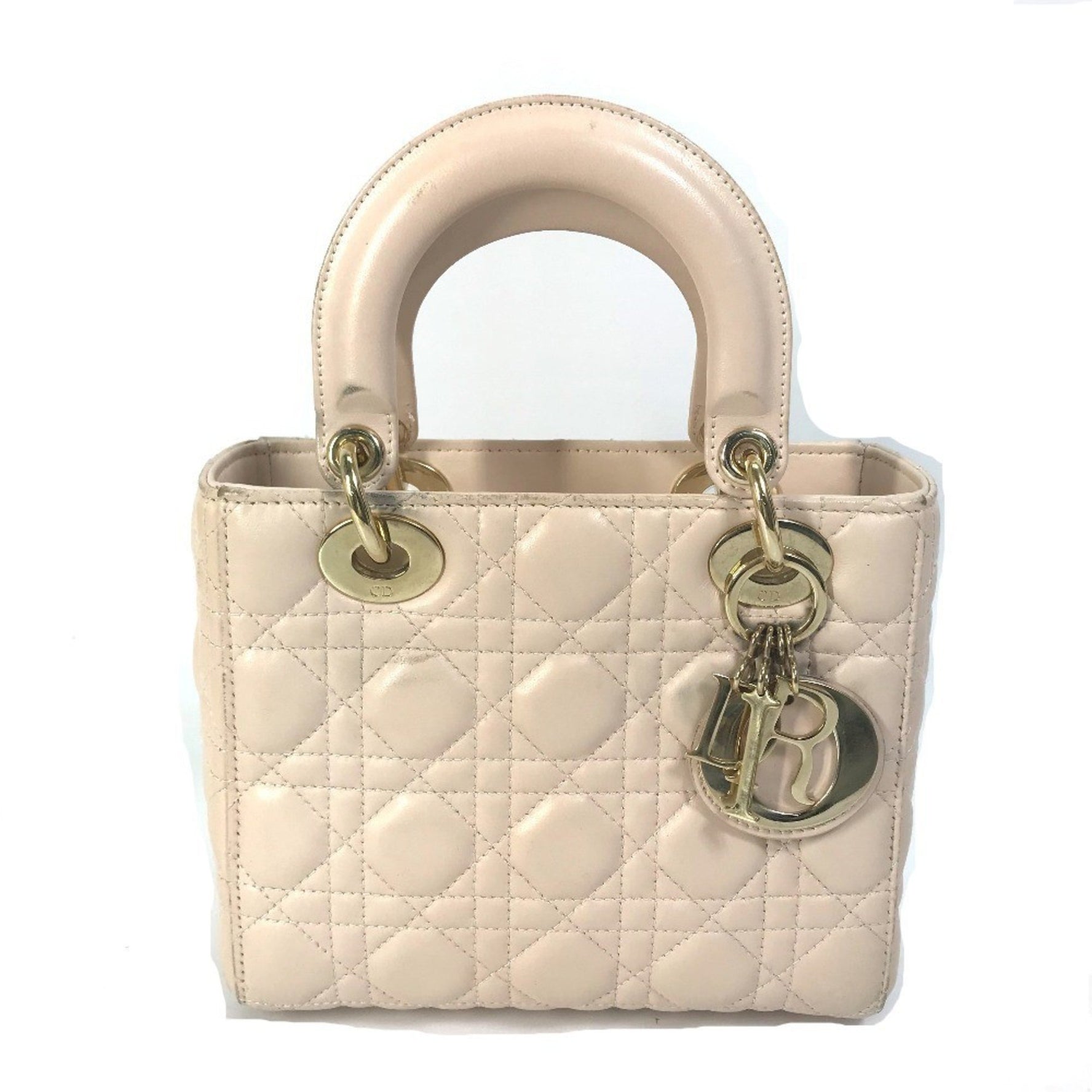 Christian Dior Dior Lady Mini Shoulder Bag, 2-Way Handbag, Leather, Women's, Pink Beige