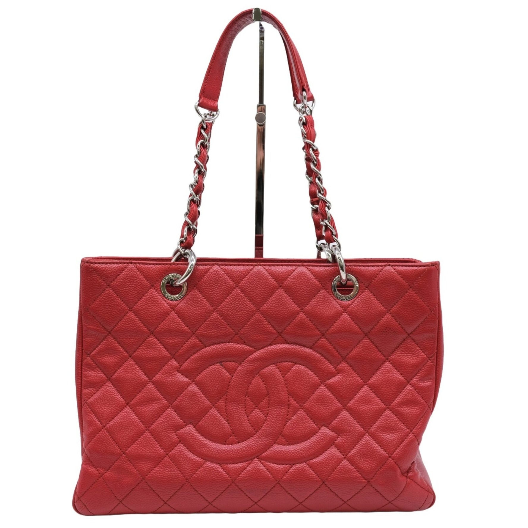 CHANEL GST Matelasse Tote Bag Caviar Skin Chain Shoulder Red