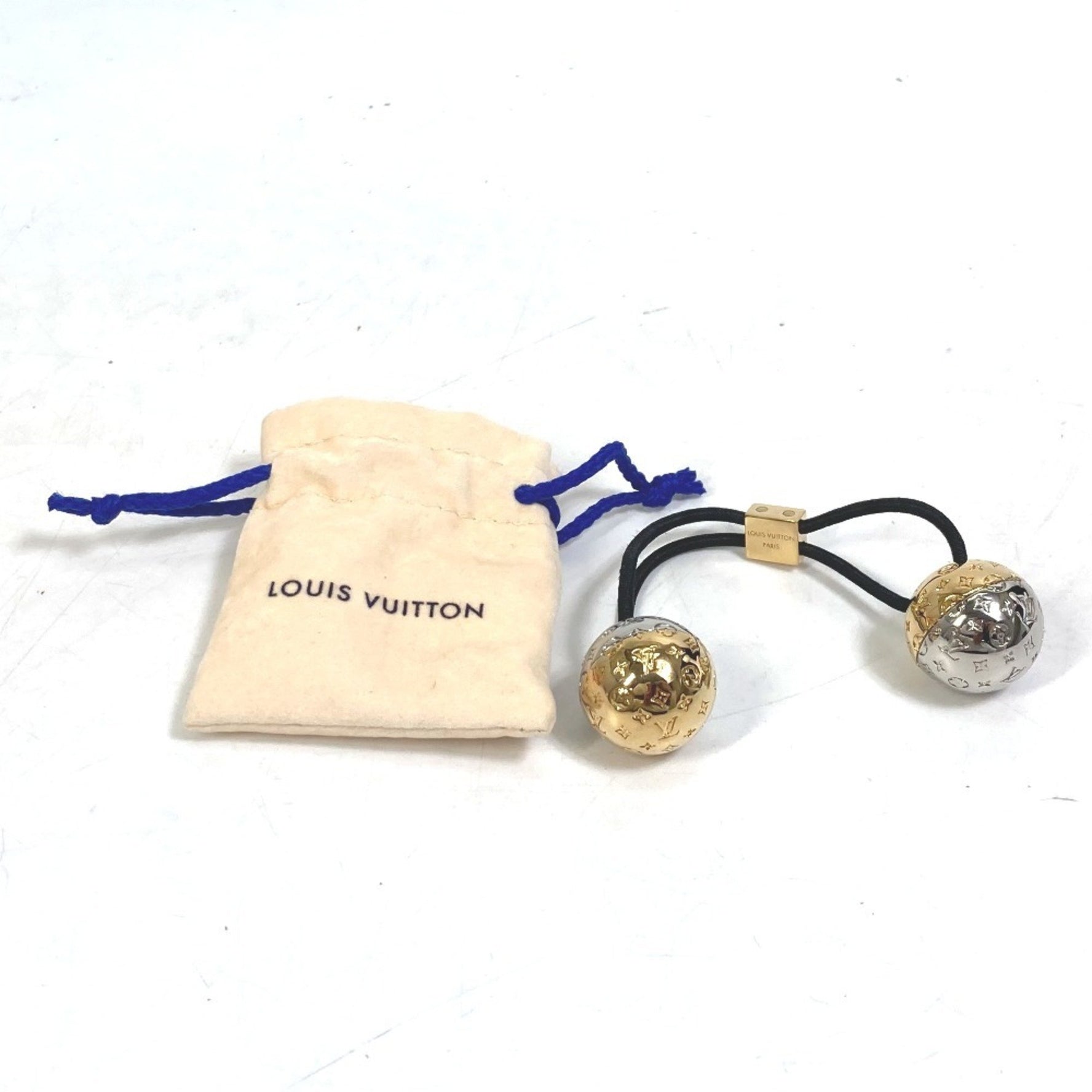 LOUIS VUITTON M80266 Nanogram Scrunchie Planet LV Hair Tie, Women's, Gold/Silver