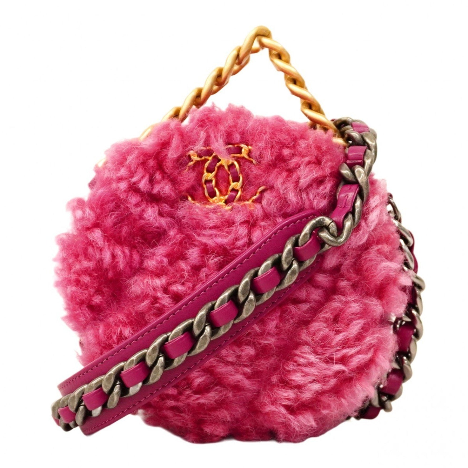 Chanel Shoulder Bag Chain 19 Fur Gold