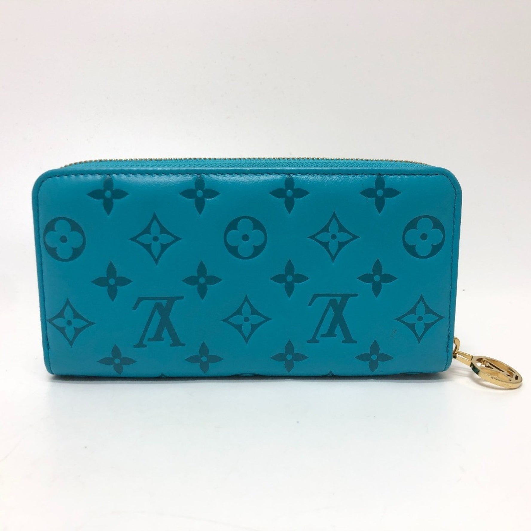 LOUIS VUITTON M81512 Monogram Embossed Zippy Wallet, Round Zipper Long Leather, Unisex, Blue