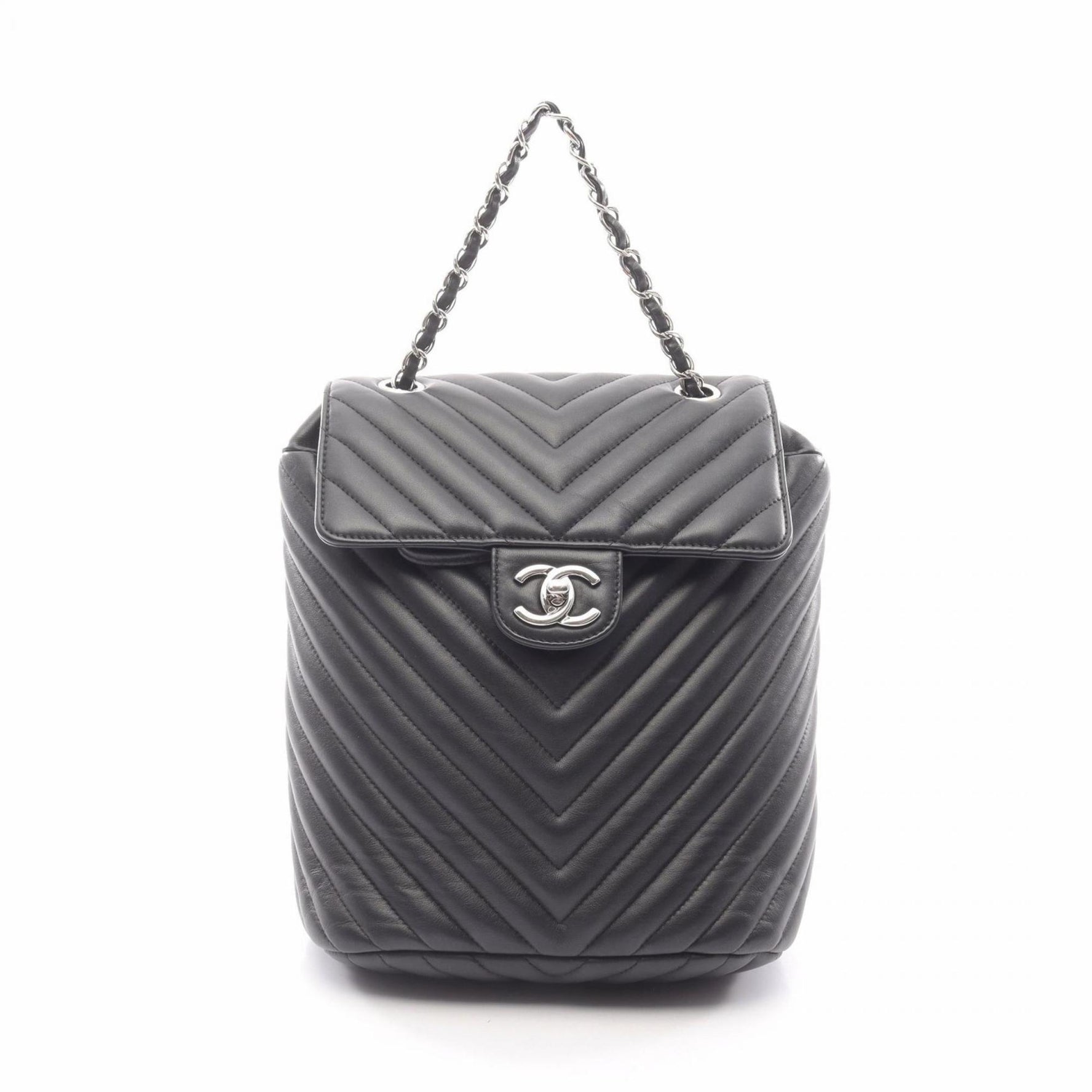 CHANEL V-Stitch Chevron Backpack Bag in Lambskin Leather
